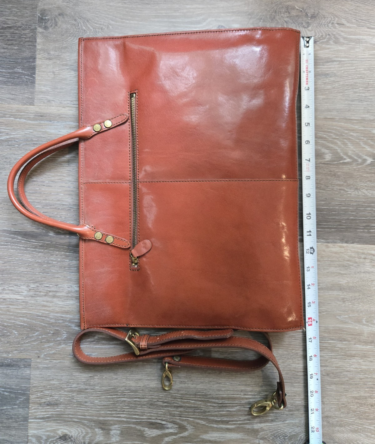 MONSAC Brown Zip Briefcase/Document Case Adjustable Strap Double Handles Pockets