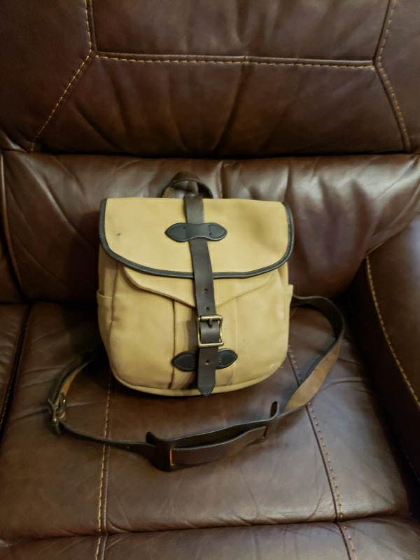 Filson 230 USA Tan Small Twill Field Bag Satchel Purse USA Leather Strap