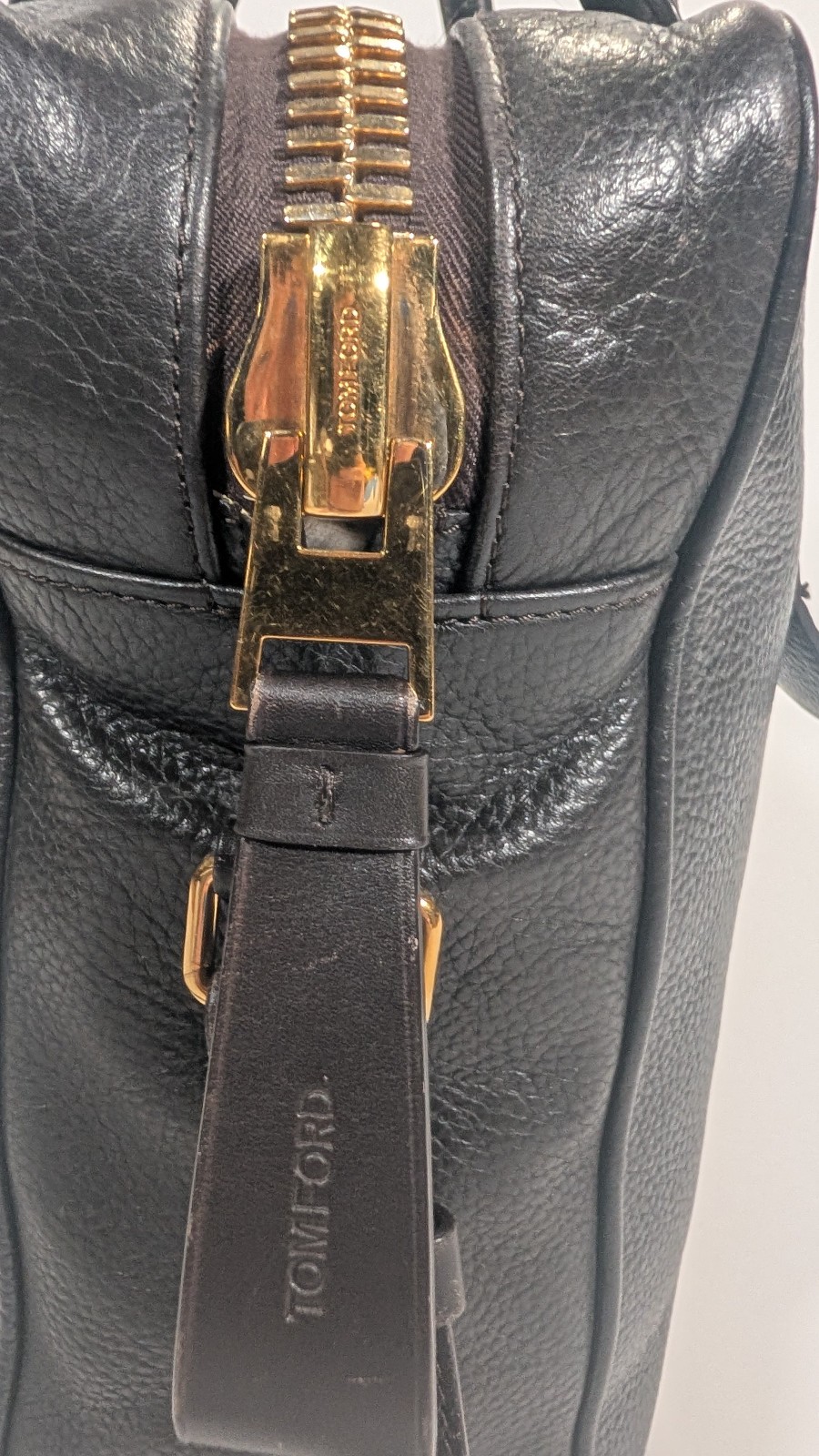 Tom Ford Espresso Brown Grained Leather Briefcase Gold Hardware Bag H0237T Italy