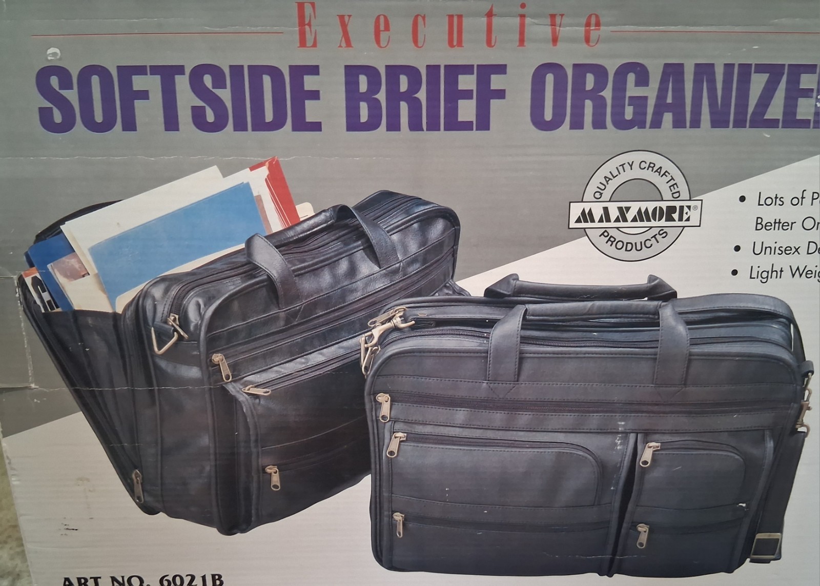 Maxmore Executive Softside Briefcase Document Case Zip, Pockets, Strap Black