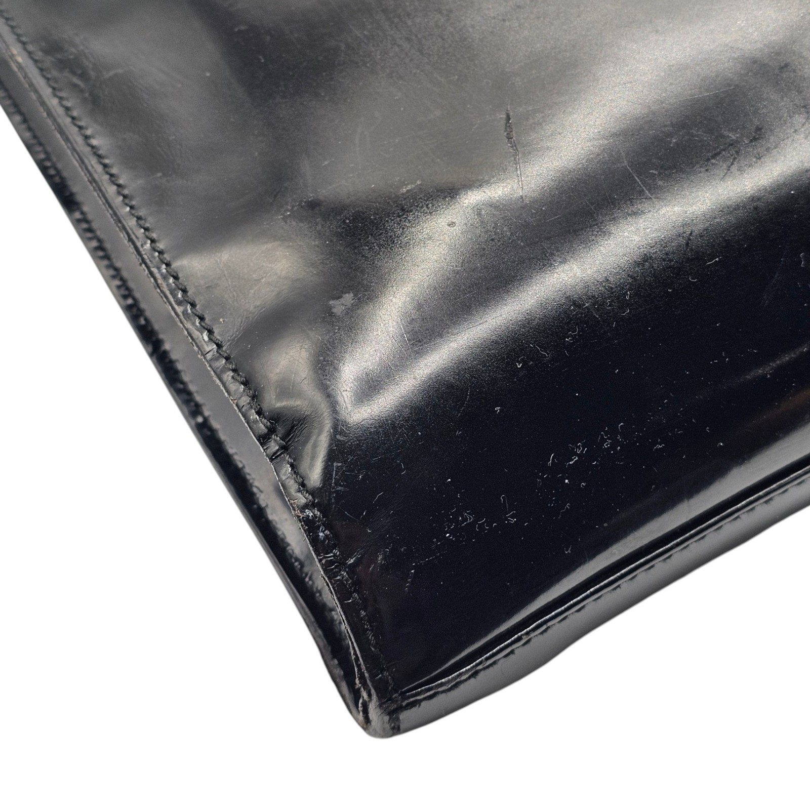 Gucci Vintage Bamboo Top-Handle Briefcase Attache Black Patent Leather
