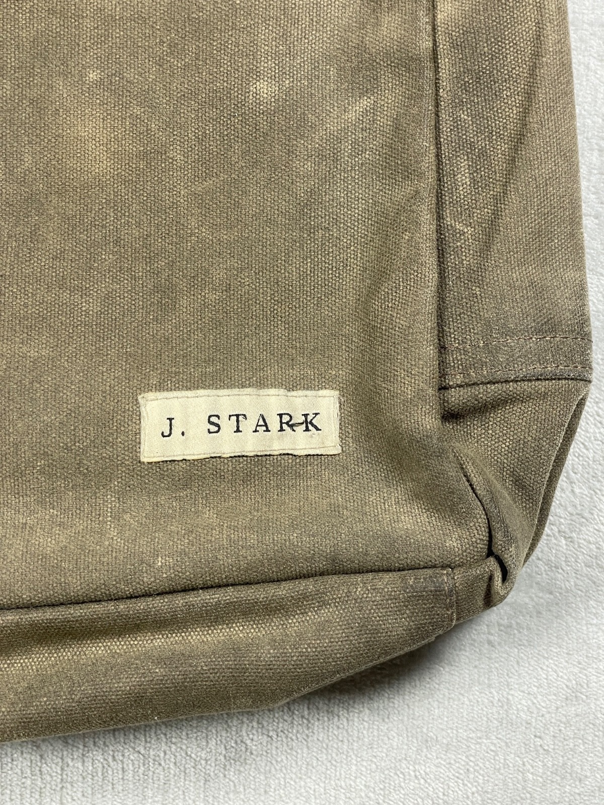 J. Stark Waxed Canvas Briefcase Messenger Bag Olive Brown Leather Strap USA