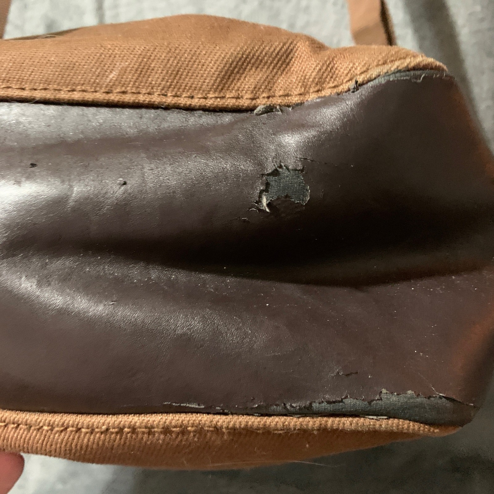 J. Crew Brown Canvas Messenger Bag Leather Trim Crossbody Satchel RN77388 Faw