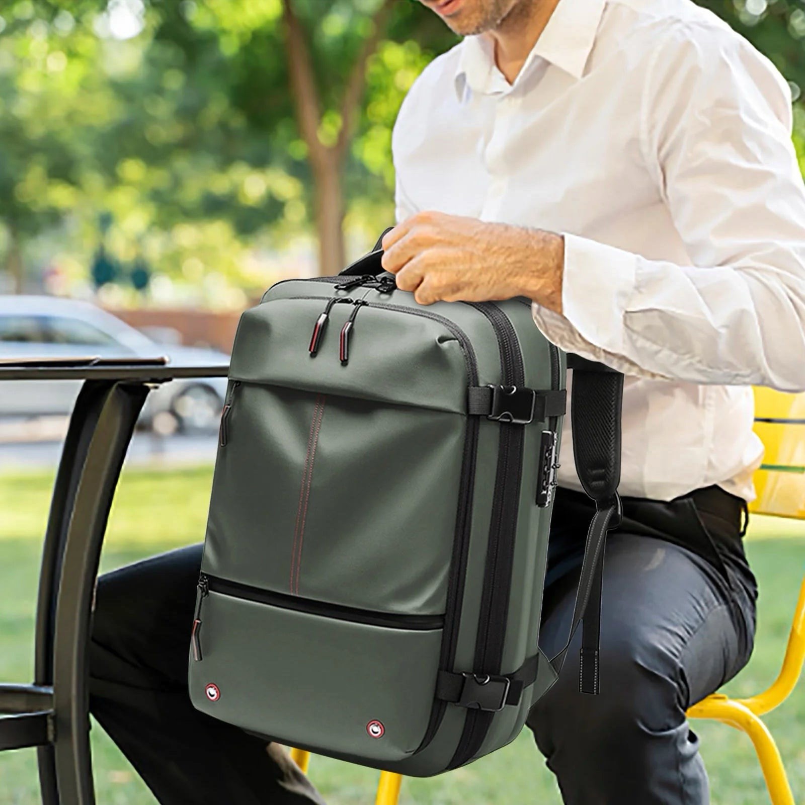 Vacuum Compression Travel Backpack – Expandable 17” Laptop Bag, Business, Hiking