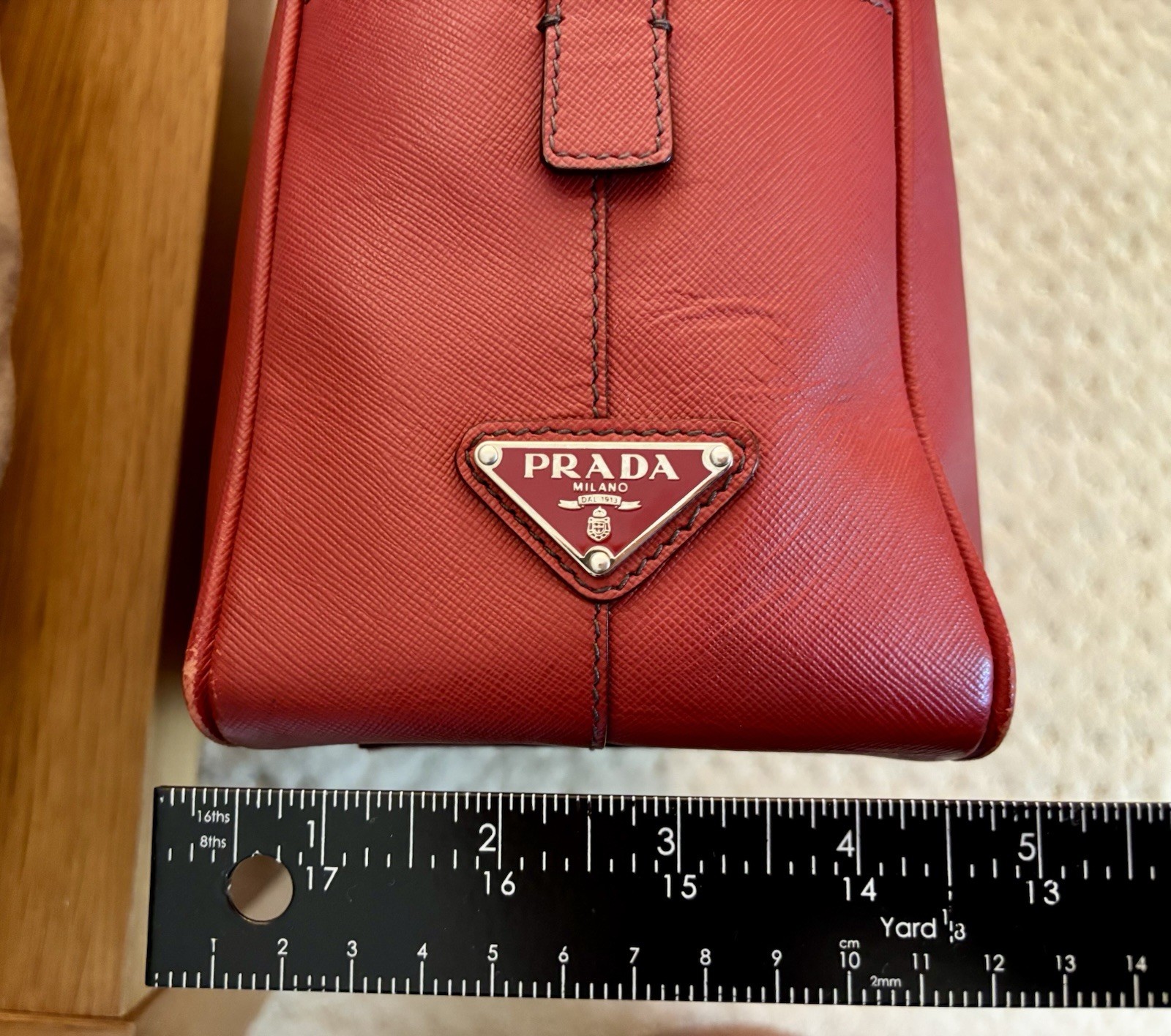 Prada Saffiano Classic Red Leather Computer / Overnight Bag VG Dolce