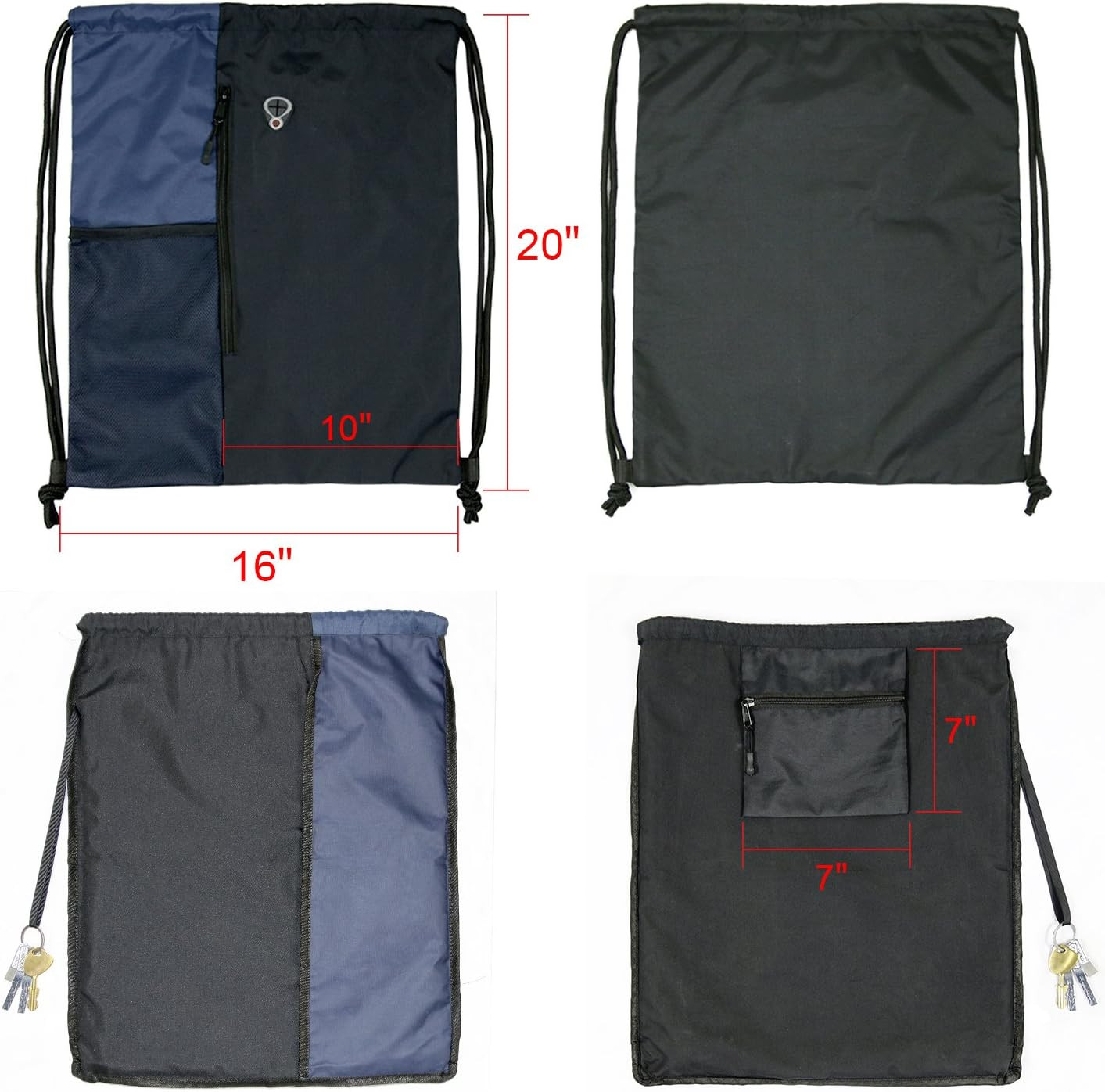 Drawstring Backpack Sports Gym Bag for Women Men Large Cinch Sackpack with 2 Zip