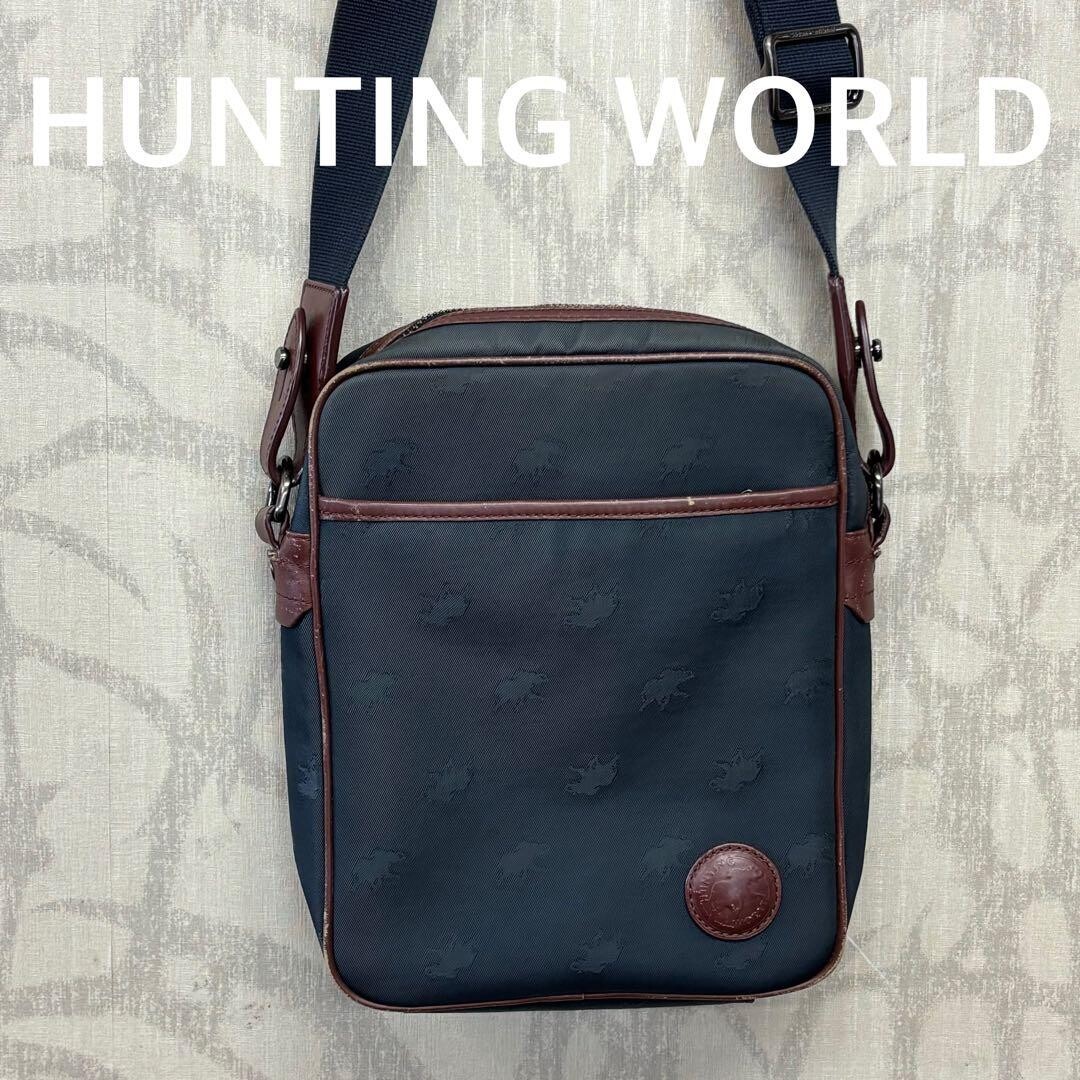HUNTING WORLD Navy Logo Nylon Shoulder Bag Mens Crossbody 28x25cm