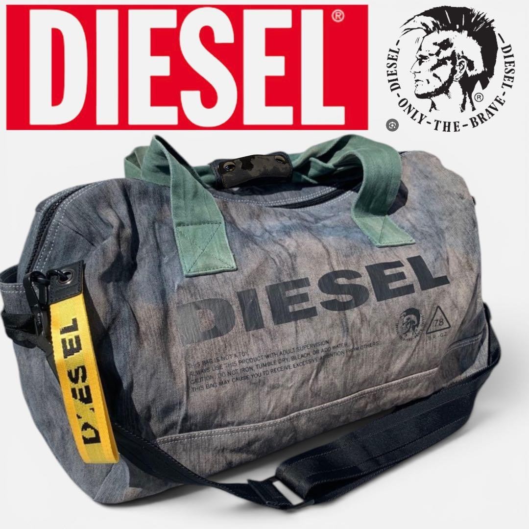 DIESEL D-THISBAG Denim Drum Boston Travel Bag Vintage Wash Strap