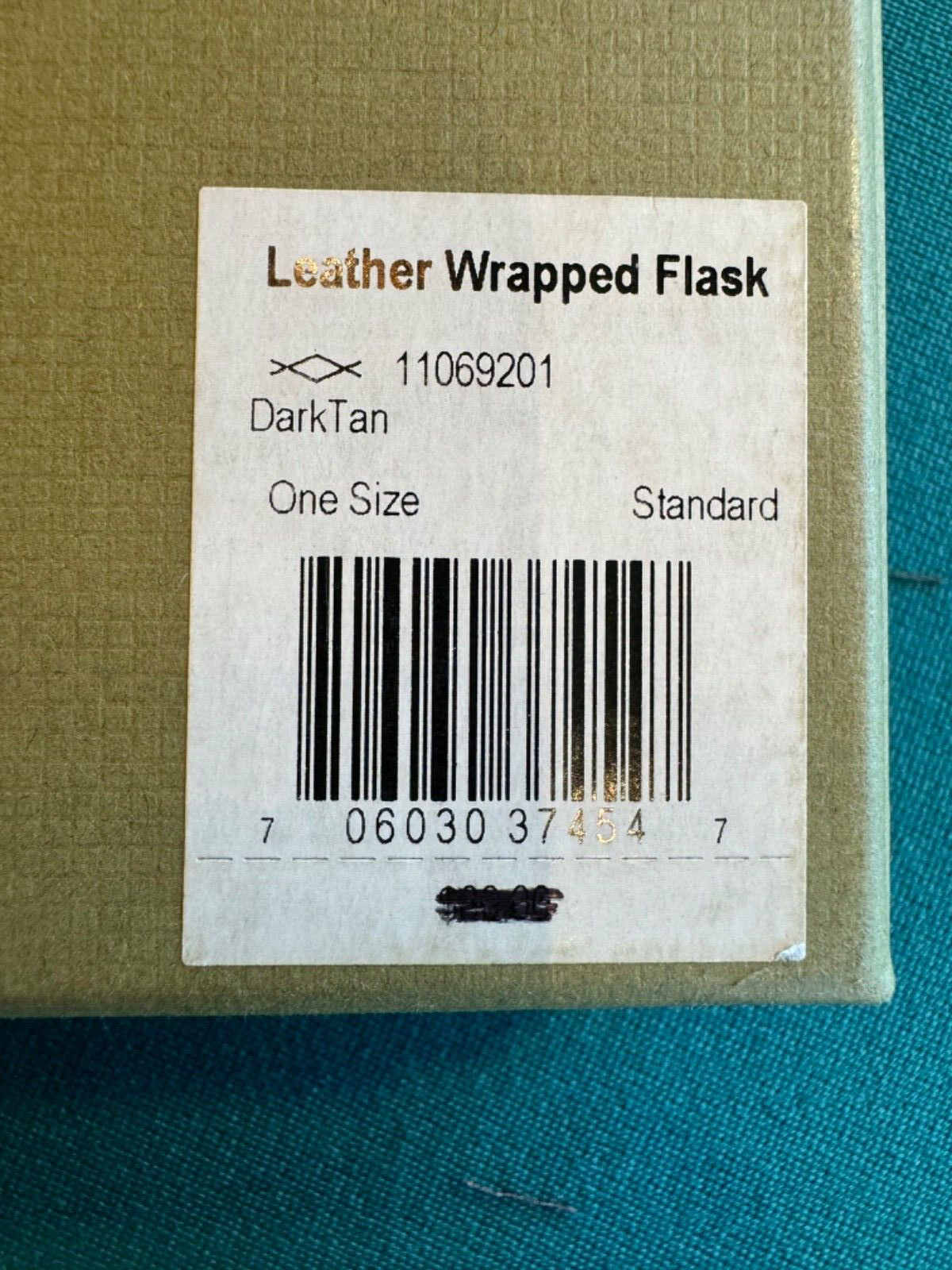 Rare Filson Dark Tan Leather Stitched Stainless Steel 6OZ Flask New in Box Rare