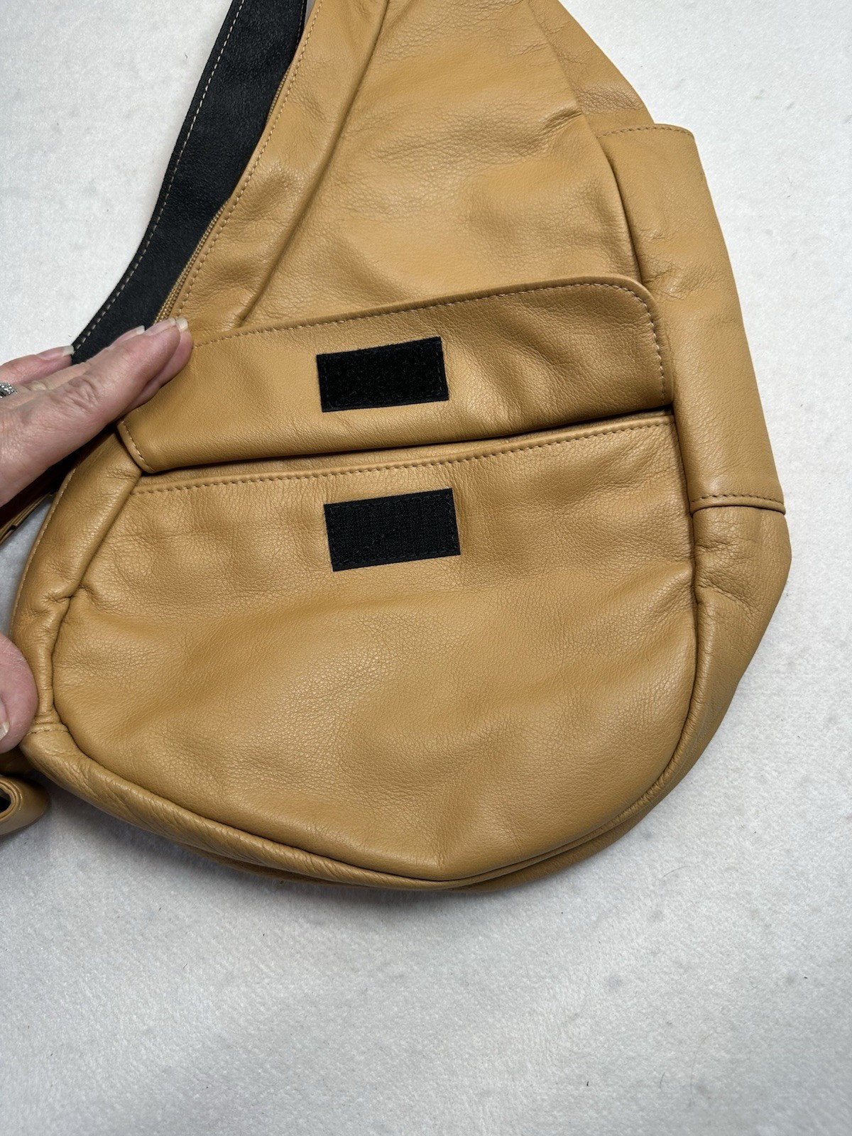 AmeriBag Leather Healthy Back Bag Camel Ergonomic Sling Travel Organization Dad