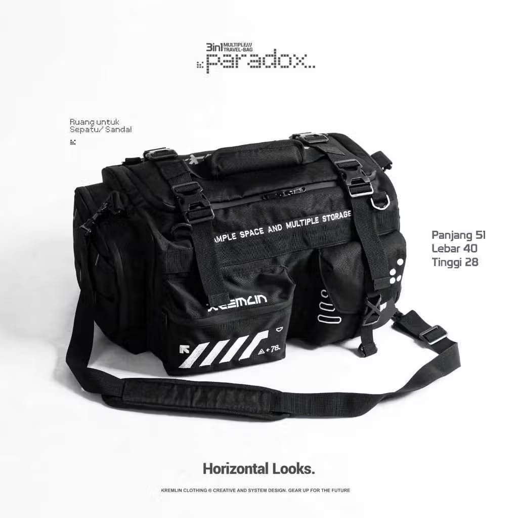 Kremlin Paradox 3 in 1 Backpack Duffle Travel Bag Futuristic Fullzip Crossbody