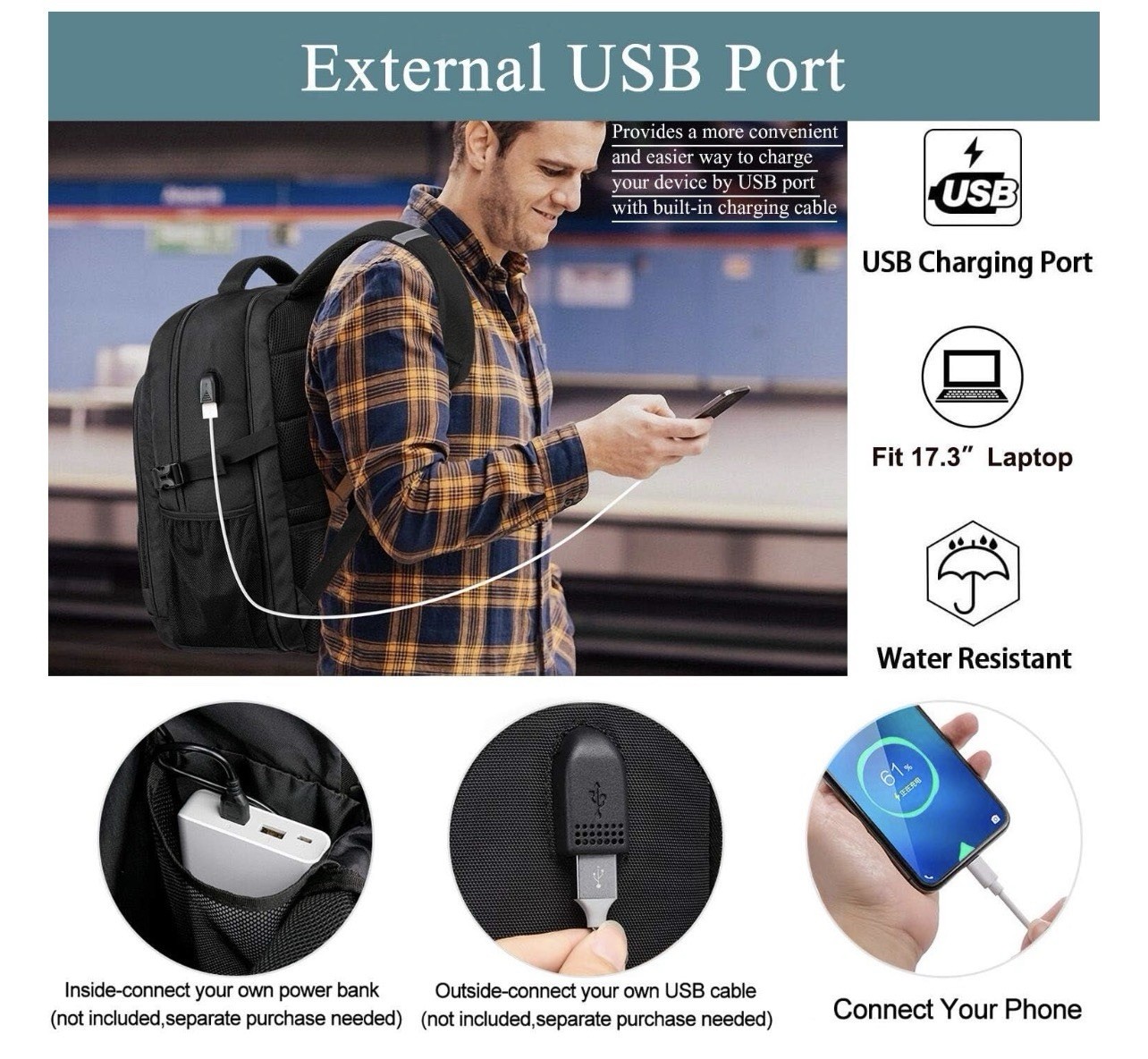 LIWAG Extra Large Laptop Backpack Black 55L TSA Friendly USB Charging Port New