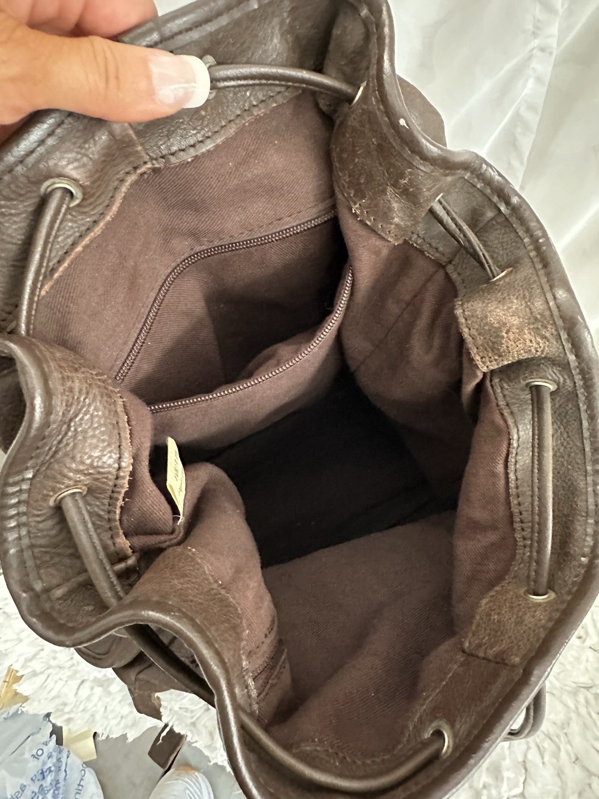 Vintage Leather Drawstring Backpack Brown Distressed Genuine Cowhide Unisex