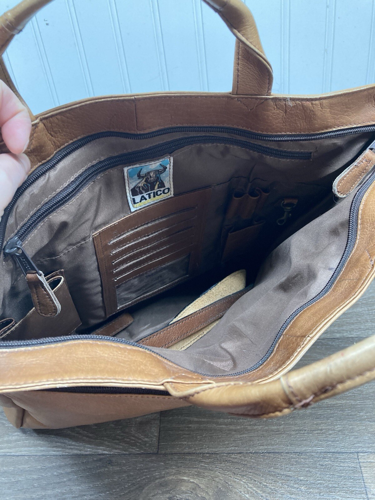 LATICO Caramel Leather Brief Case Zip Business Bag Unisex Crossbody and Handles