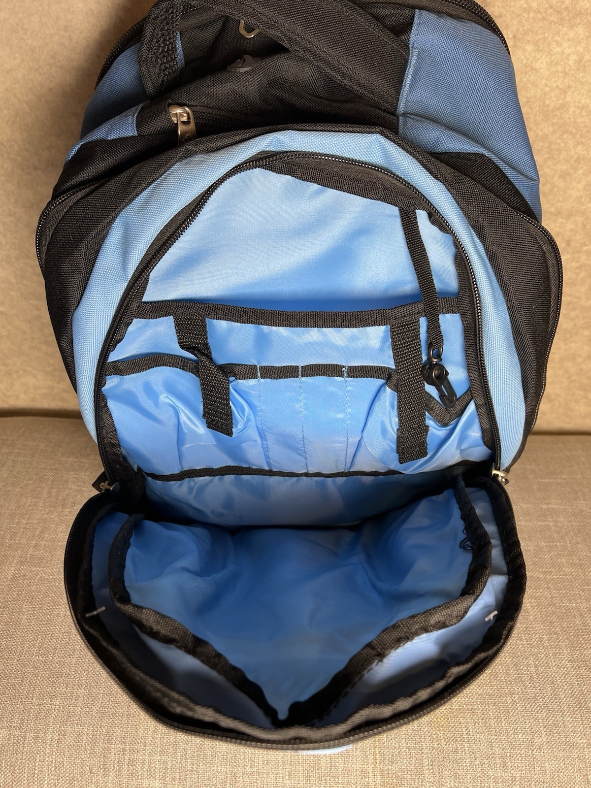 Adidas Ridgemont LoadSpring Backpack Black Blue & White 4 Zipper Compartments