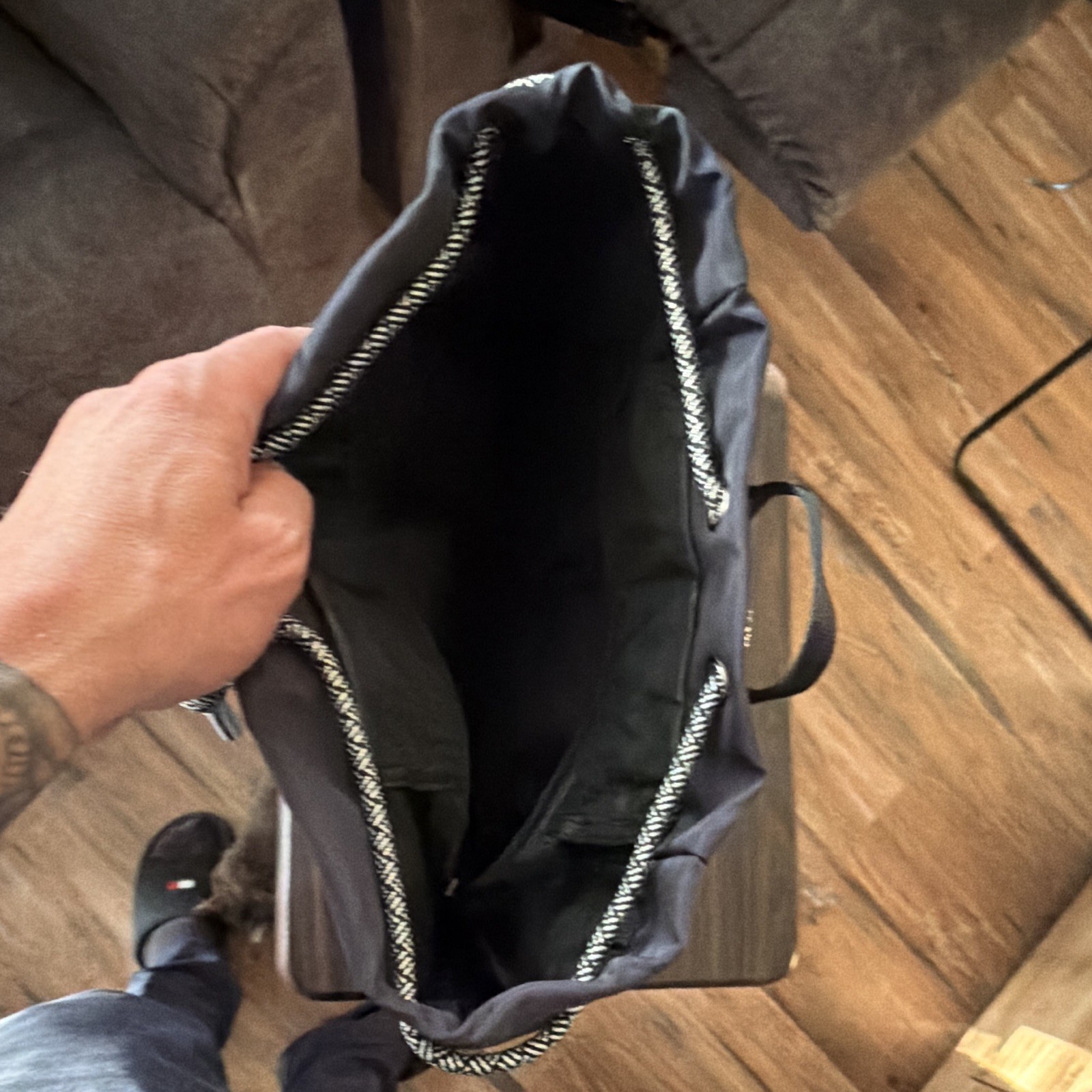 Versace Black Drawstring Backpack w/ Front Zip Pocket, Adjustable Straps