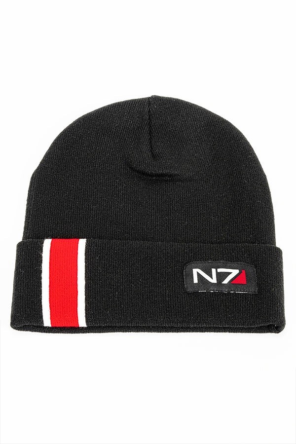 Mass Effect N7 Black Beanie LOGO Hat Red White Stripes Official Bioware NEW