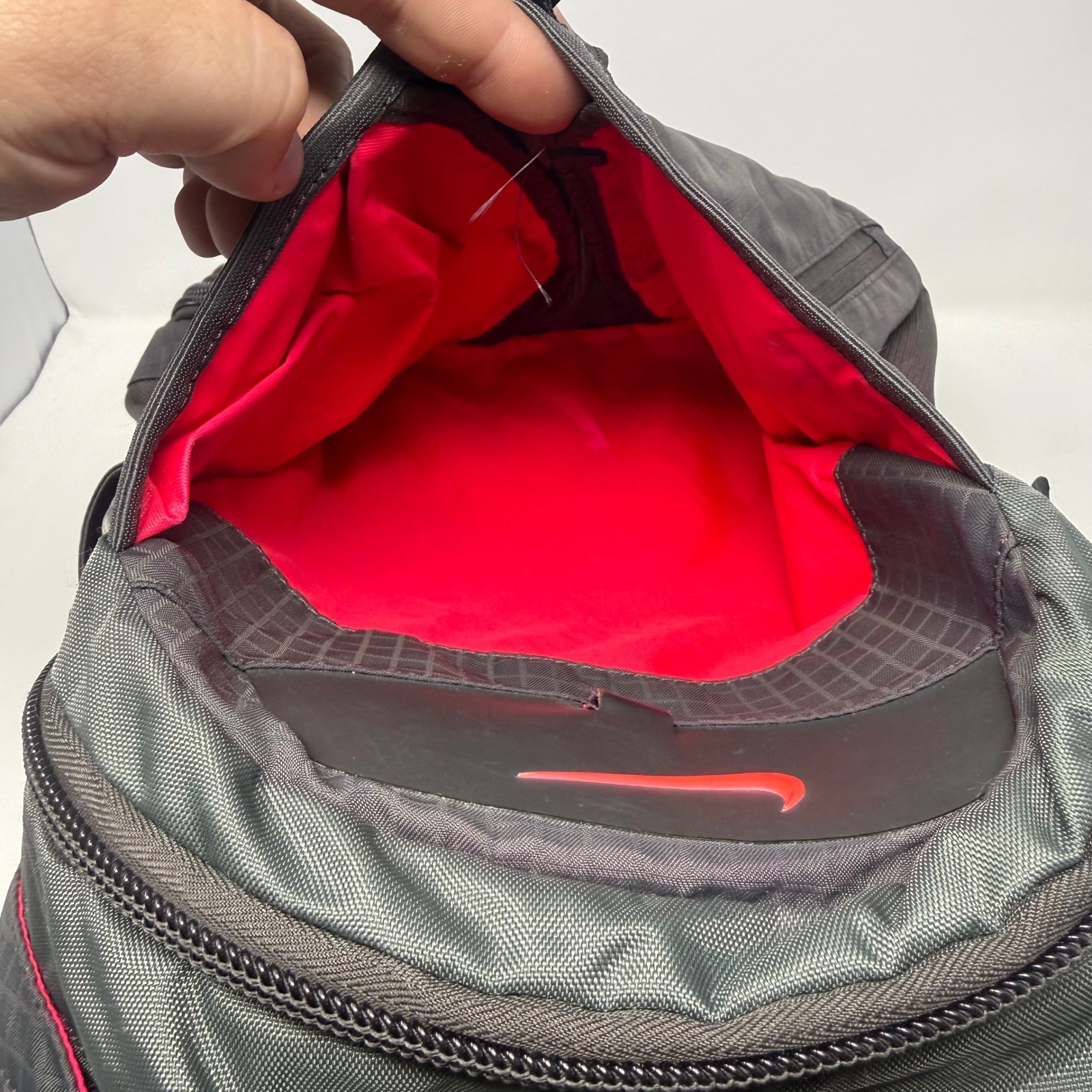 Nike Sport Backpack Grey Red Ripstop Multi-Pocket Shoe Compartment Training Bag
