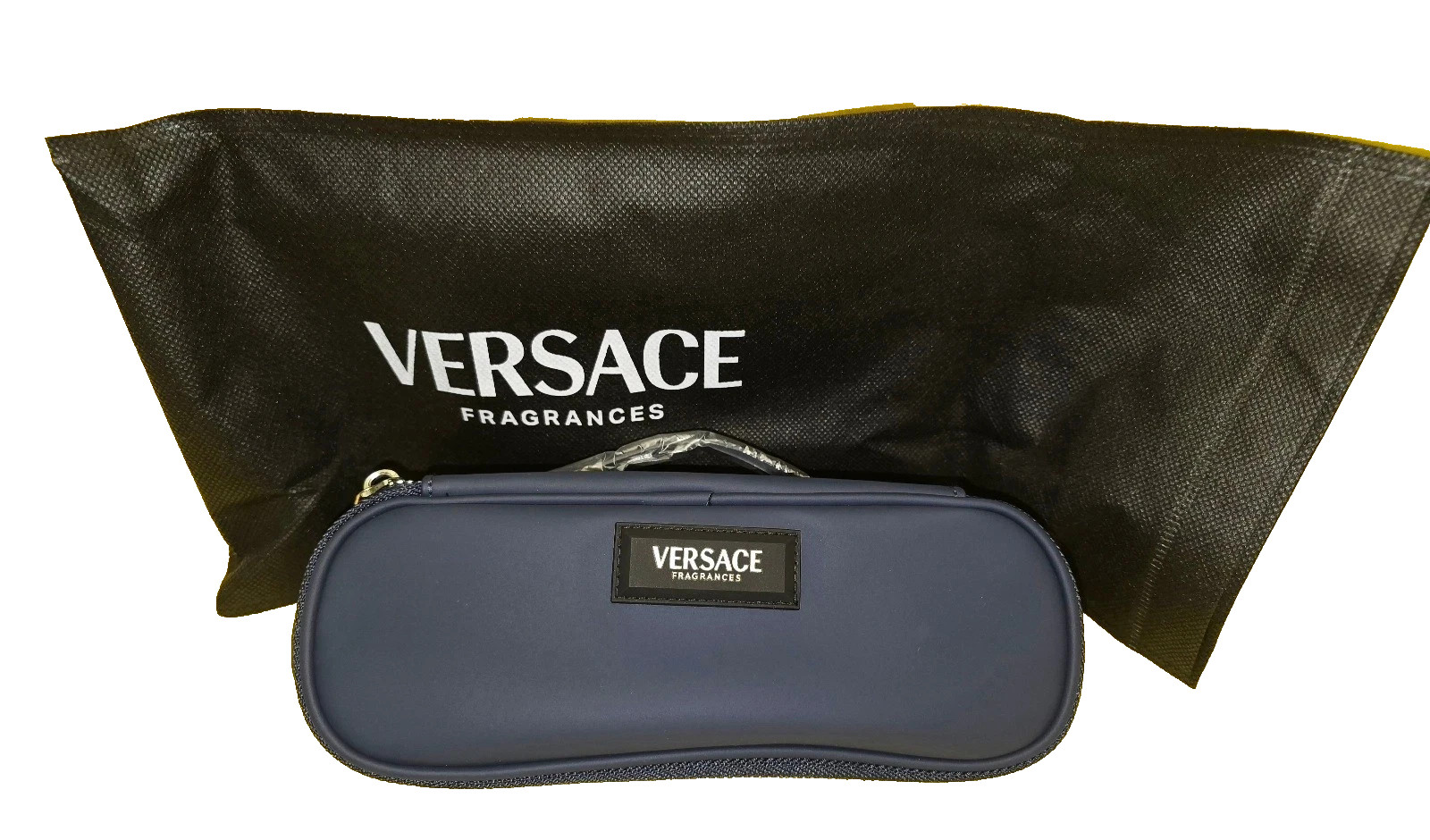 VERSACE BLUE TOILETRY ZIP UP LOGO CARRY BAG BEAUTY CASE POUCH W/HANDLE DUST BAG