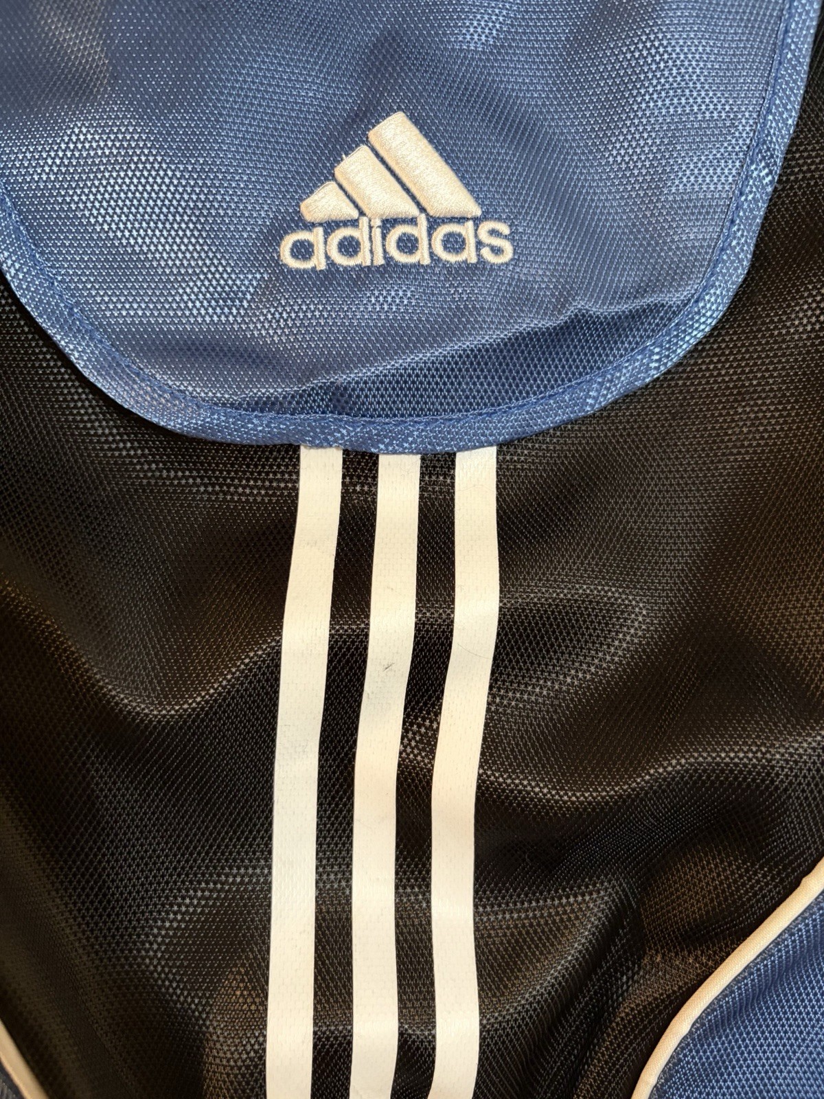 ADIDAS Drawstring Backpack Light Bright Blue W/ Black White Racer Stripes Unisex