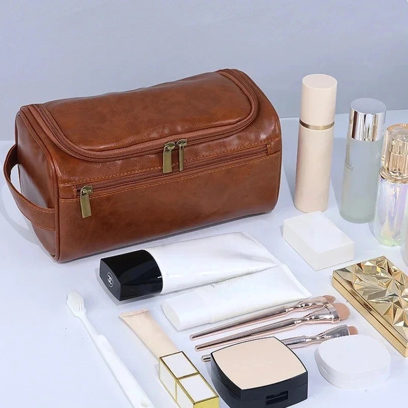 Leather Toiletry Bag for Men Women Dopp Kit Mens Hanging Toiletry Bag Travel