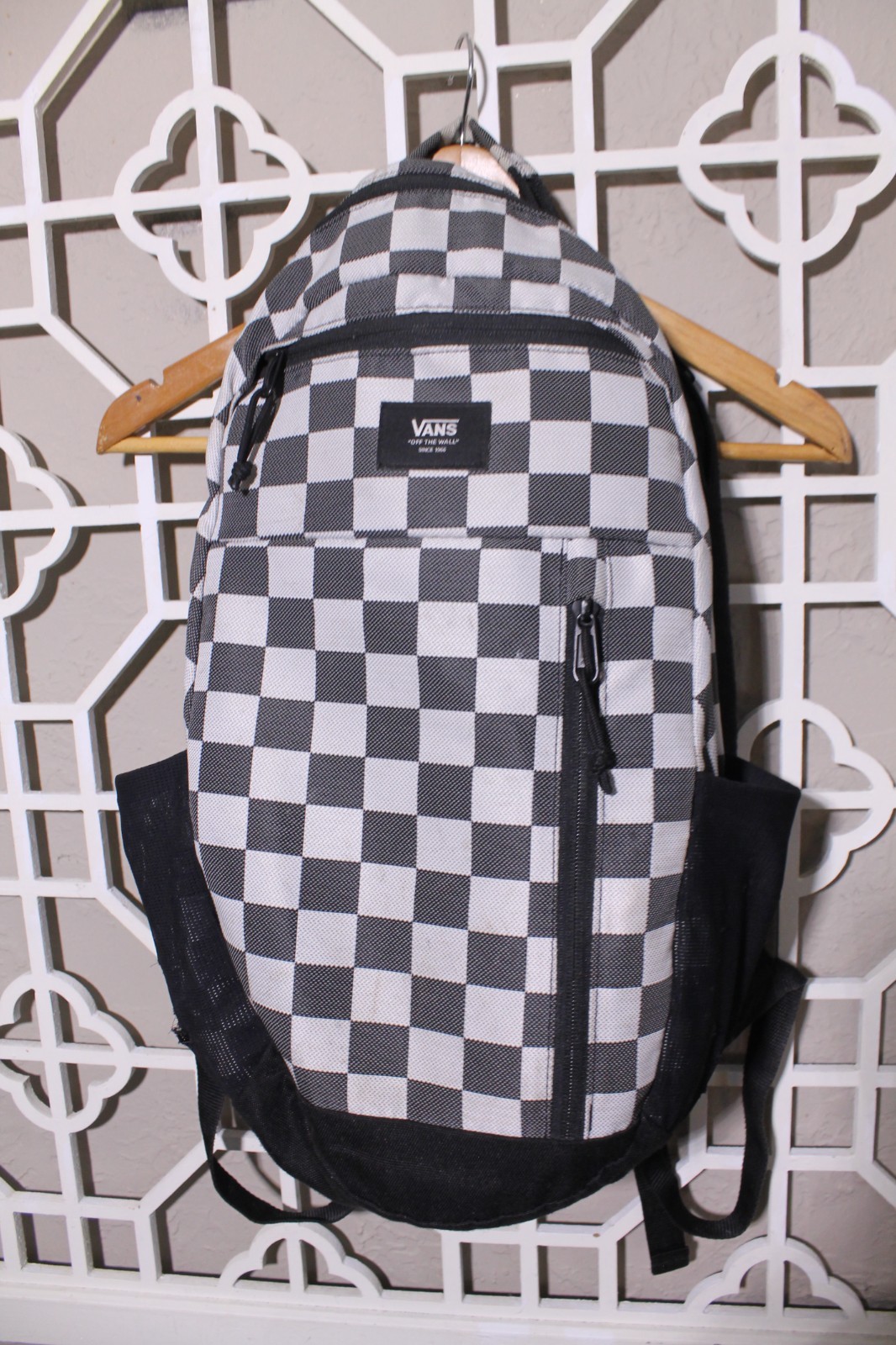 Vans Off the Wall Backpack Black White Book Bag College Checkerboard 19x12x7