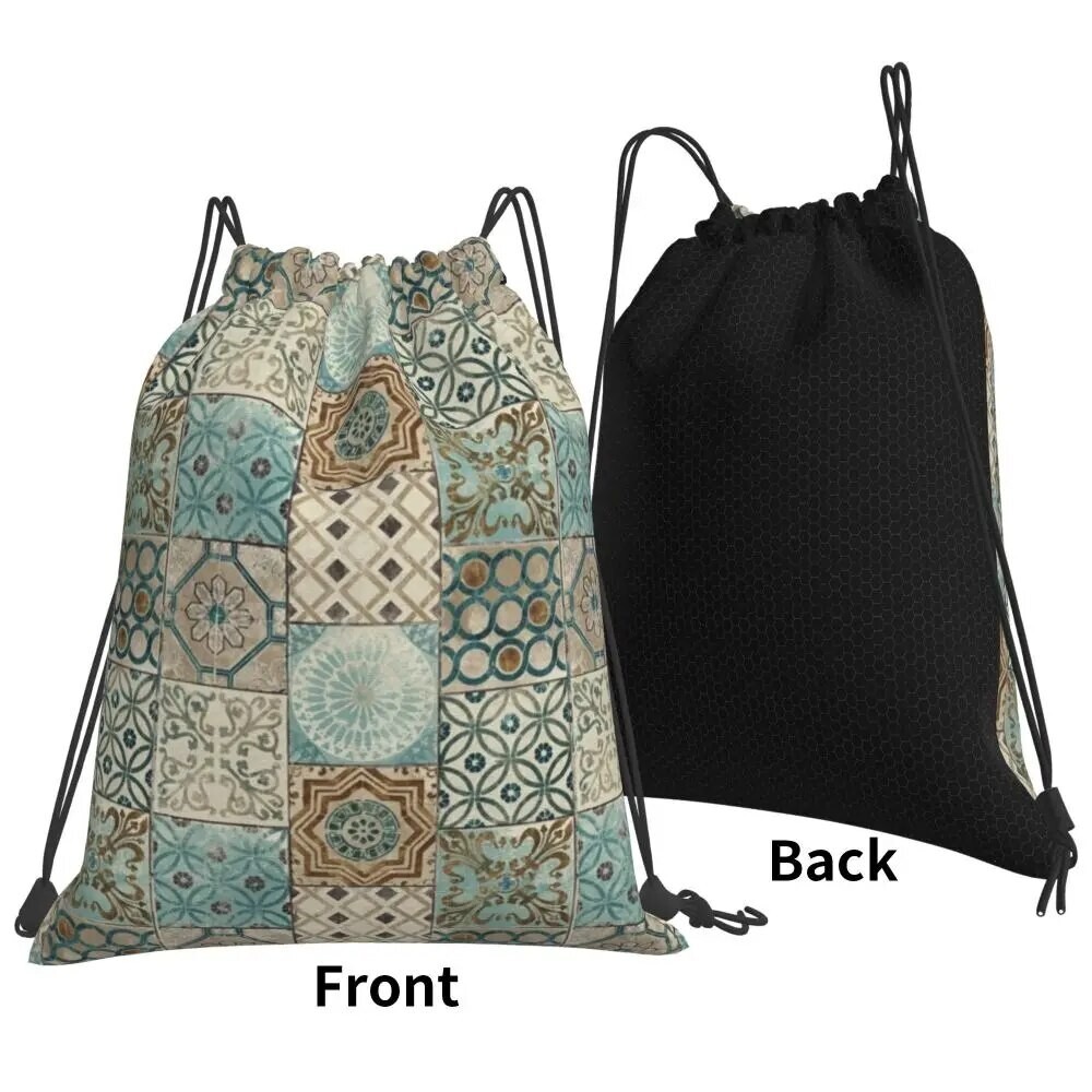Traditional Sri Lanka Tiles Style Artwork Backpacks Casual Portable Bags Drawstr