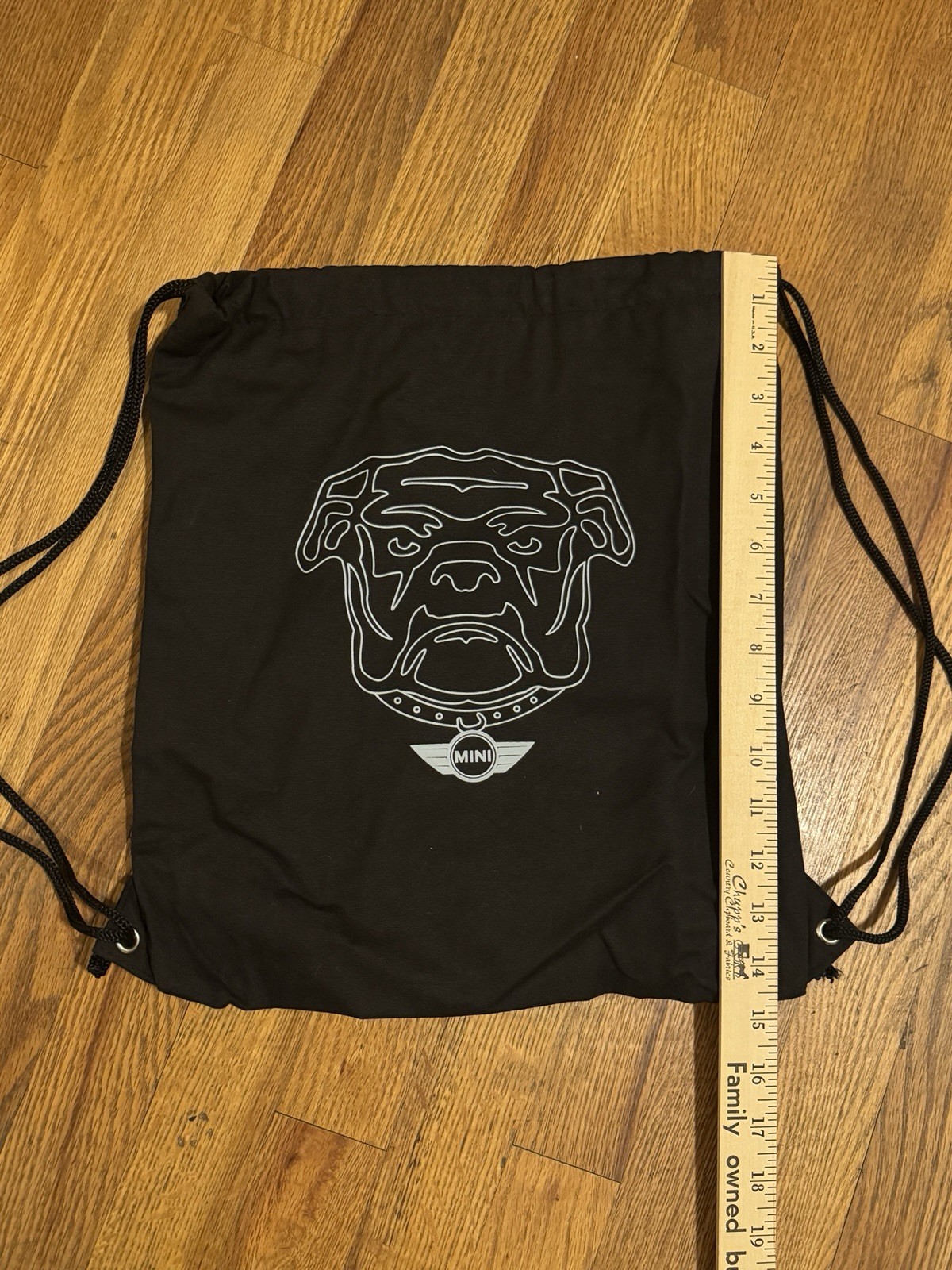 MINI Cooper Bulldog Drawstring Backpack Black Cinch Gym Bag