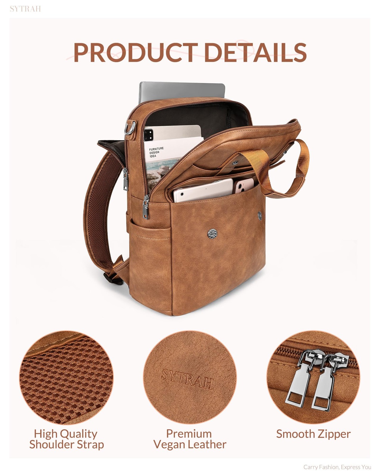 Leather Laptop Backpack 15.6 Inch Womens Laptop Bag, 3 IN 1 Computer Bag Hand…