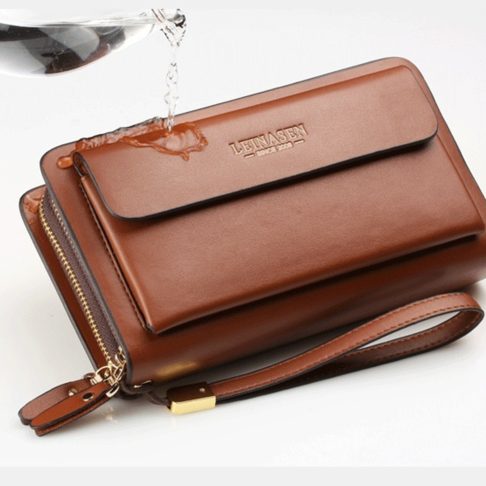 Mens Wallet Leather Zipper Large Phone Card Holder Bag Business Clutch Handbag