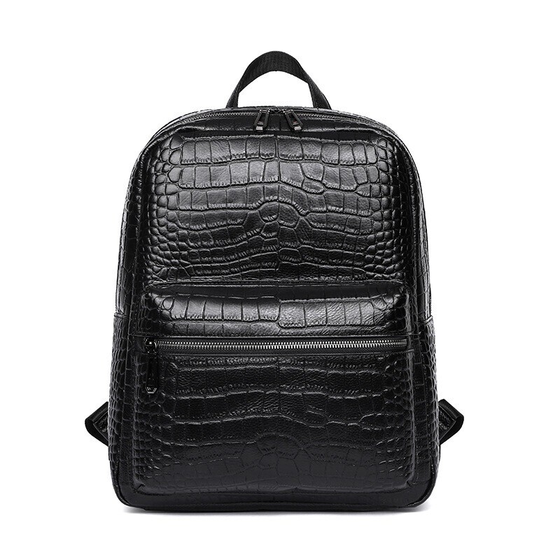 Genuine Leather Breathabl Backpack Crocodile Pattern Men’s 14″ Travel Backpack