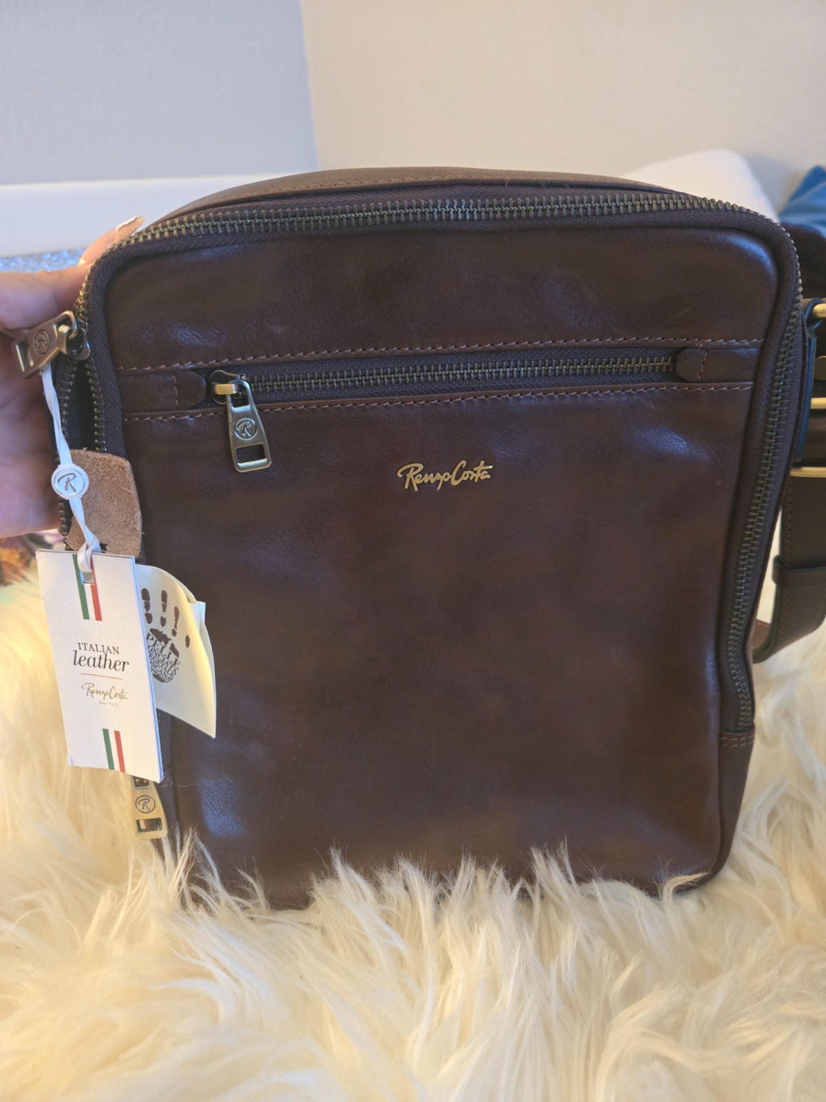 New Renzo Costa Medium embossed leather crossbody bag with tags.