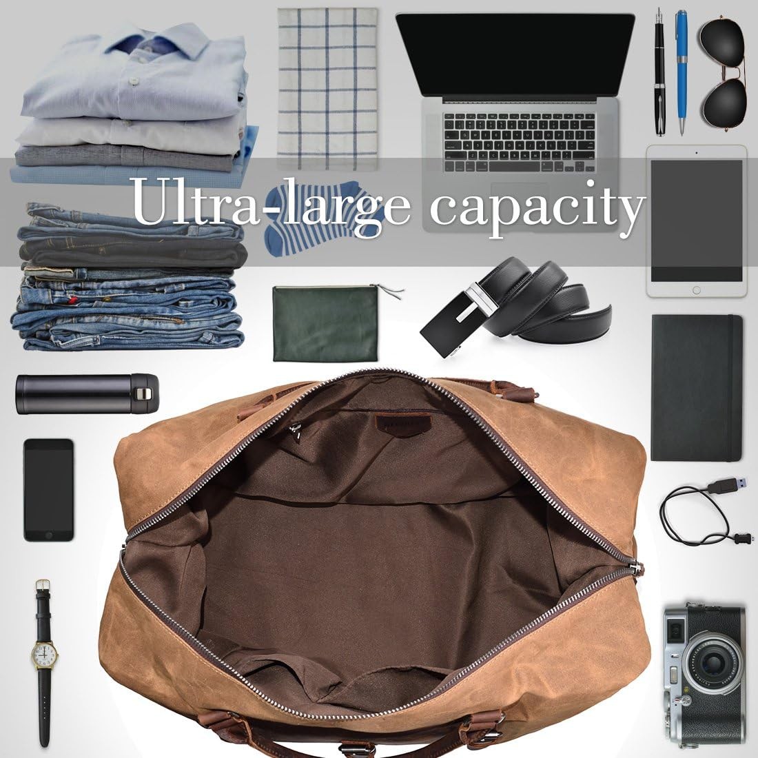 Large Waterproof Canvas & Leather Oversized Travel Duffel Bag
