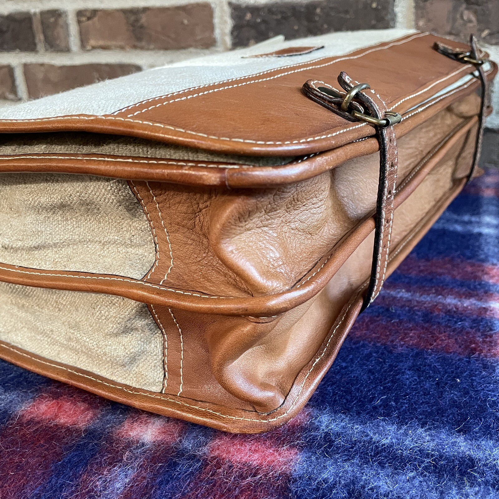 VINTAGE 1990s JOSEPH ABBOUD HEMP CANVAS LEATHER MACBOOK PRO BRIEFCASE BAG R$998