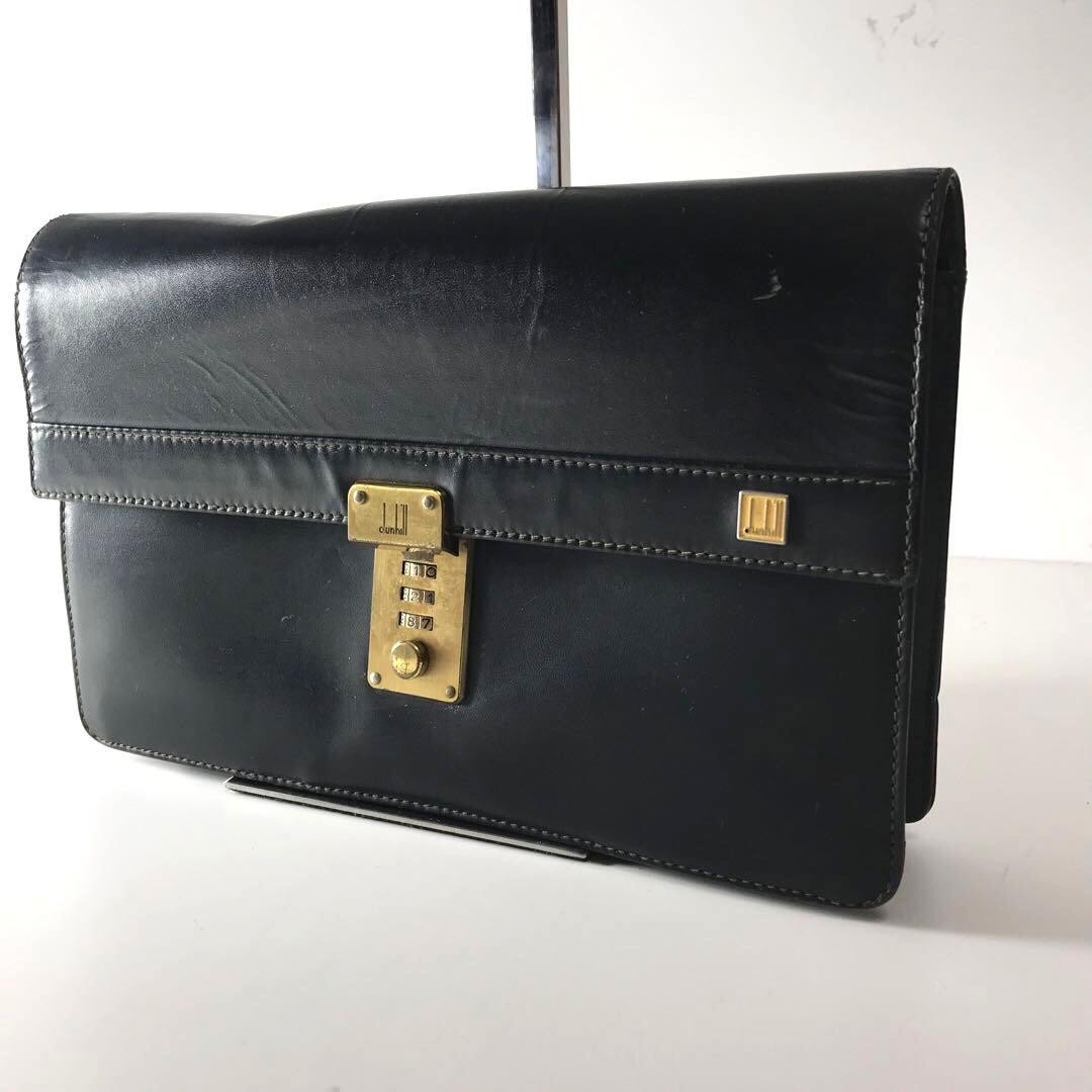Dunhill Clutch Bag Second Bag Black Leather Flap Dial Lock Men’s Made in Italy