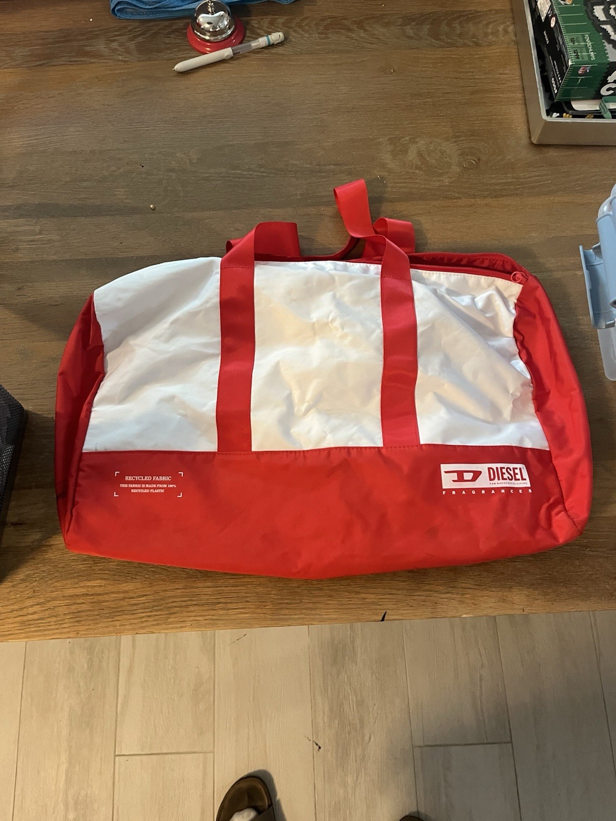 Diesel Red And White Duffel Bag