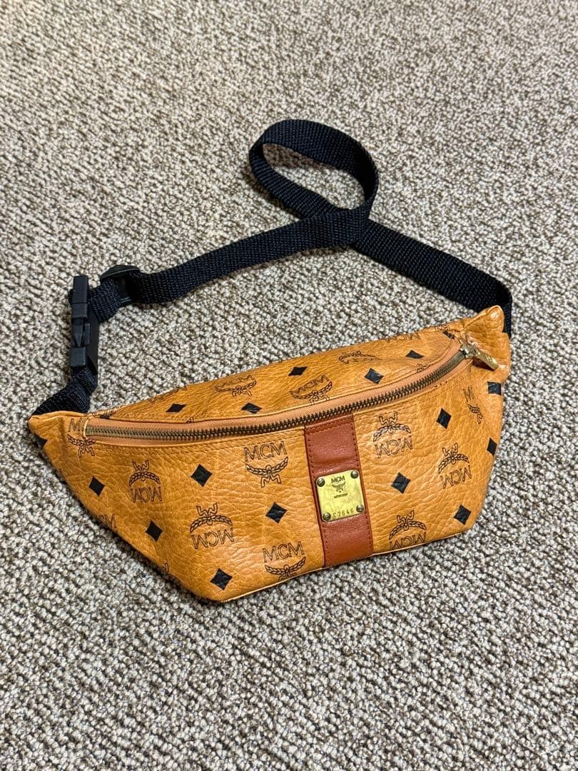 MCM Belt Bag Visetos Monogram Leather Cognac Brown Waist Pack Shoulder Crossbody