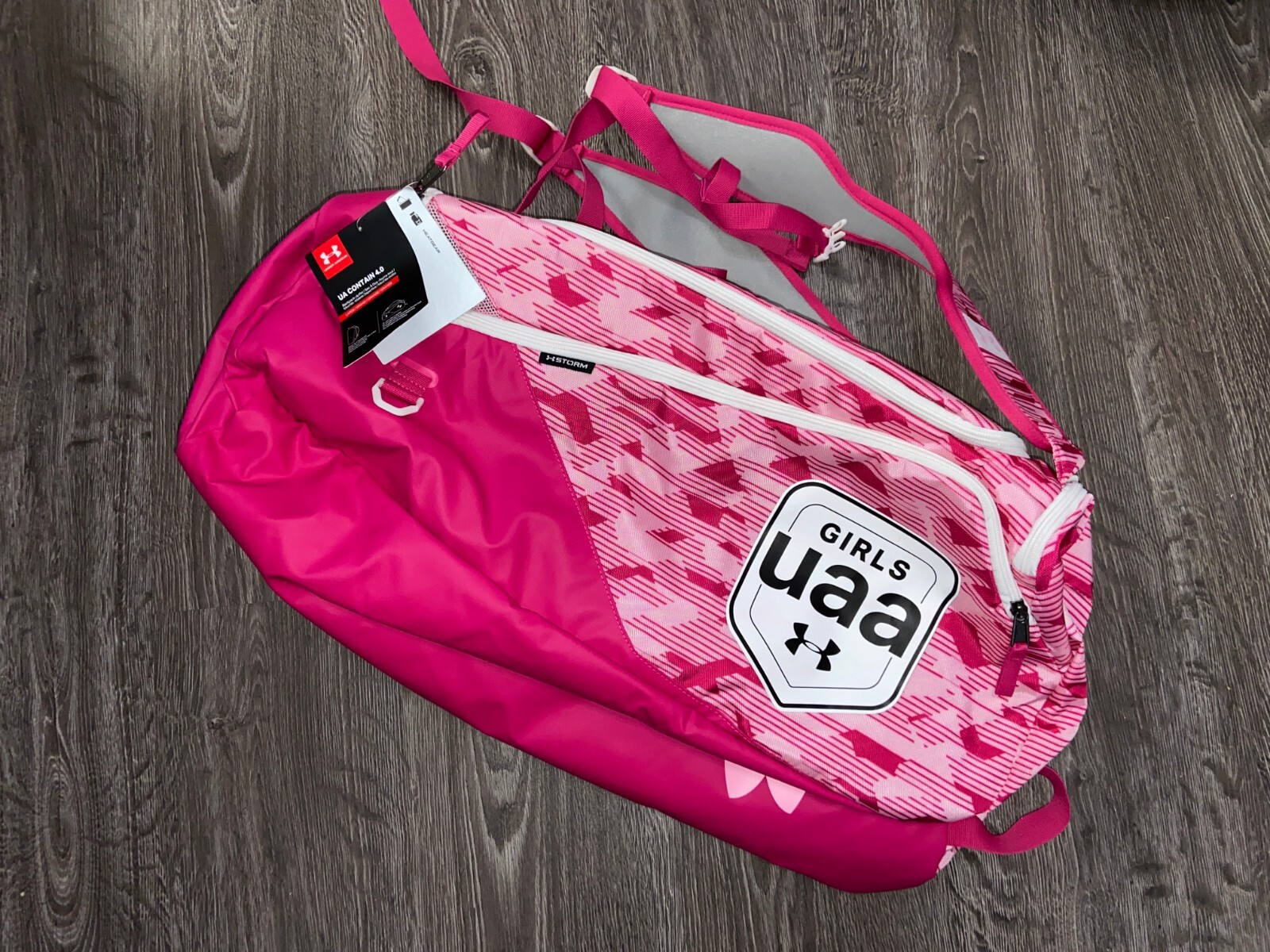 Under Armour UA UAA Grils Contain 4.0 Backpack Duffle Bag Pink Basketball EYBL
