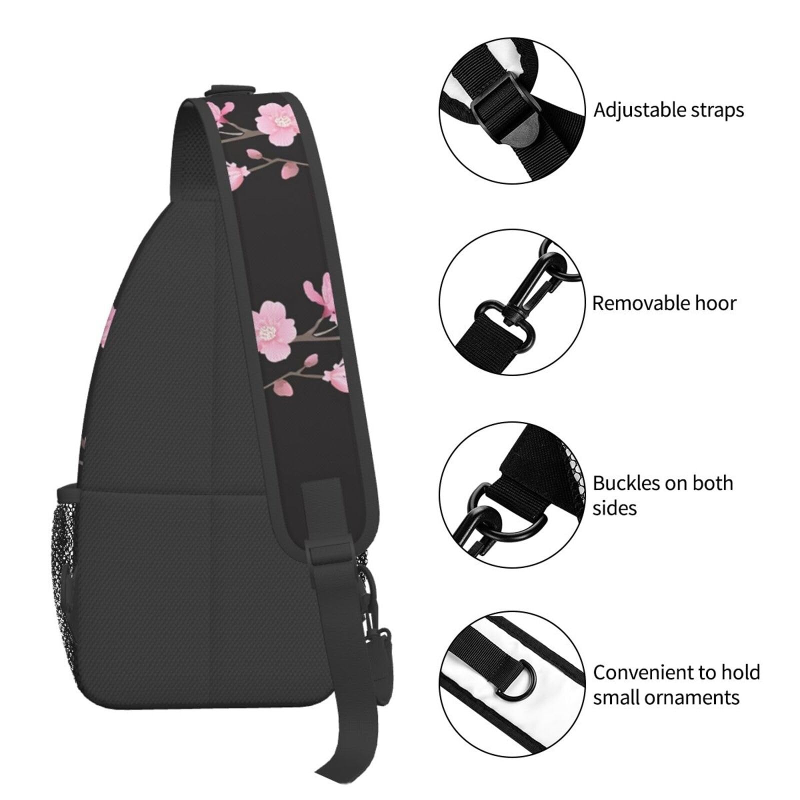 Japanese Pink Cherry Blossom Sling Bag Crossbody Chest Backpack Travel Hiking
