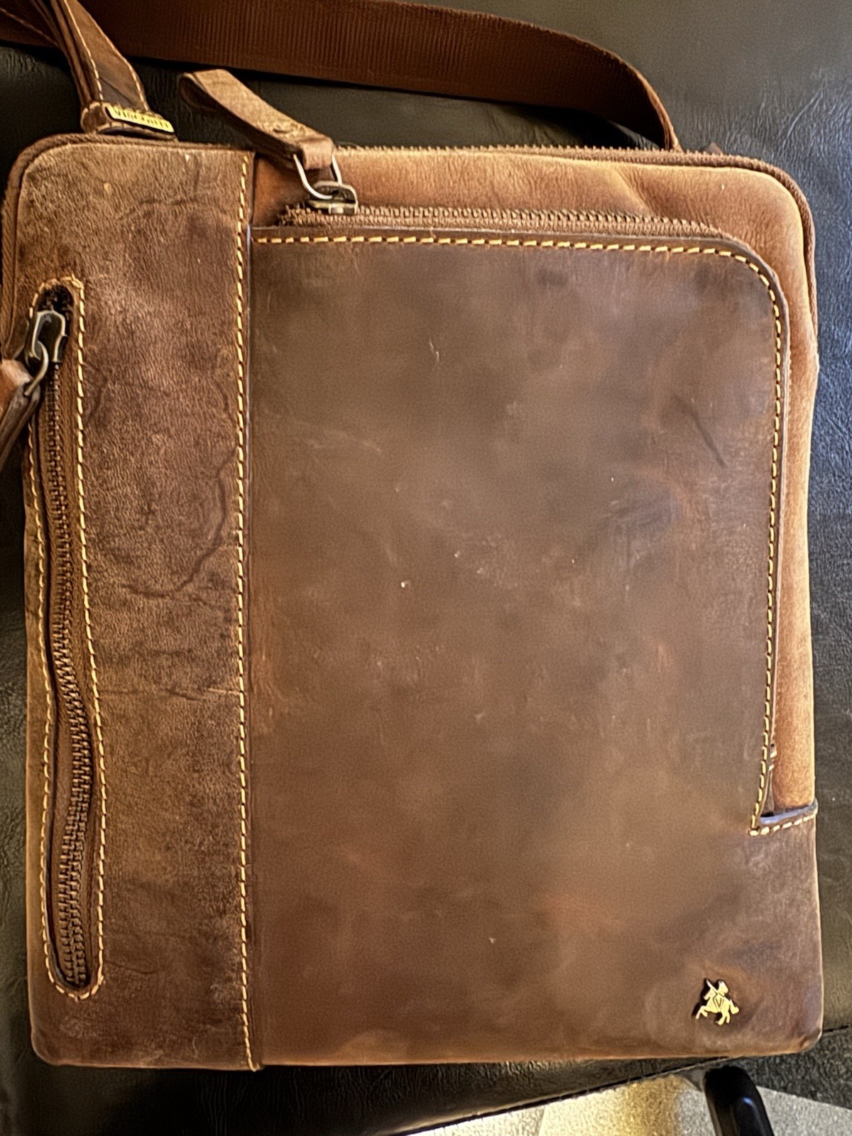 Longhorn Brown Crossbody Messenger Bag Zip Closure, Adjustable Strap