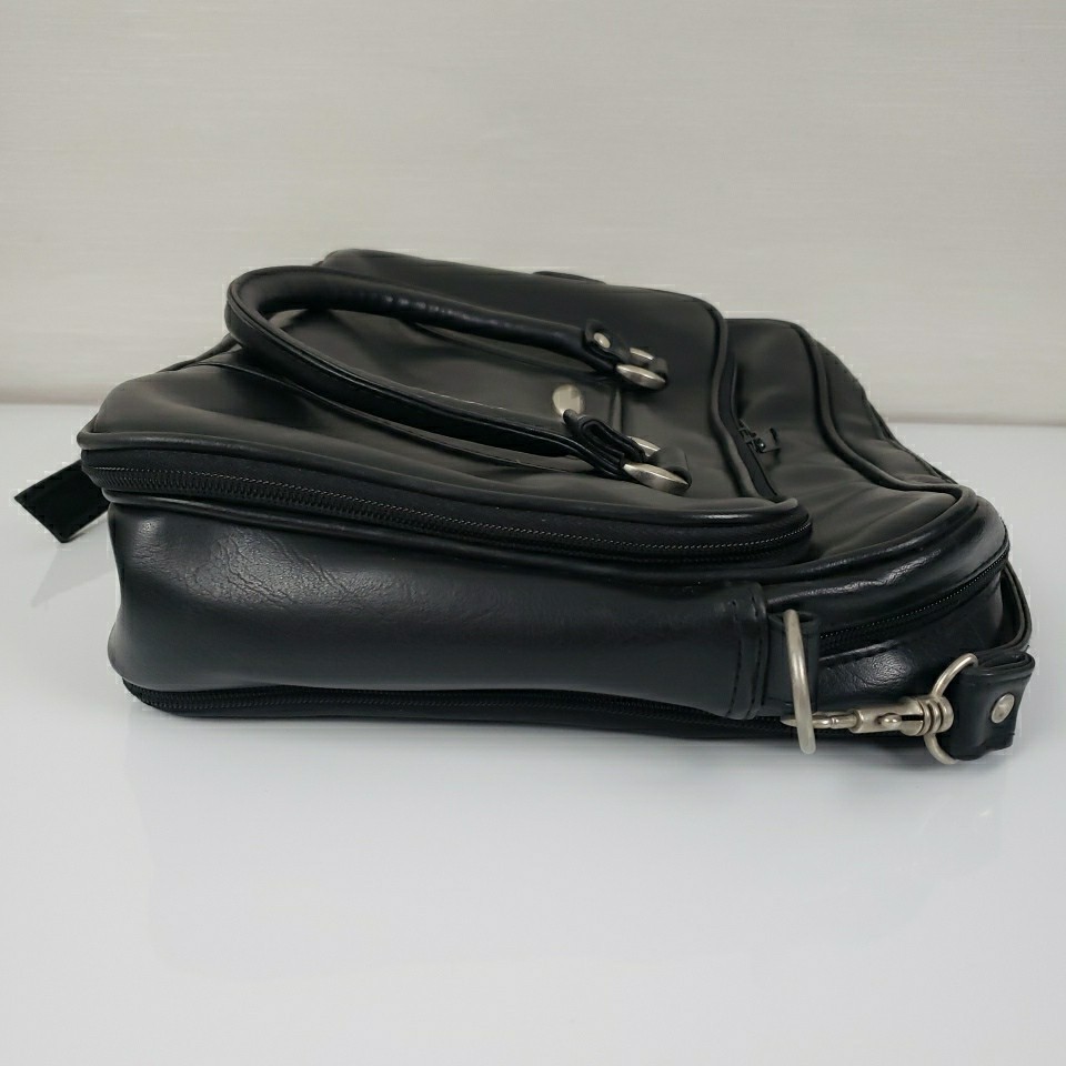 Faux Leather Messenger Bag Briefcase Satchel Black Silver Tone Pockets