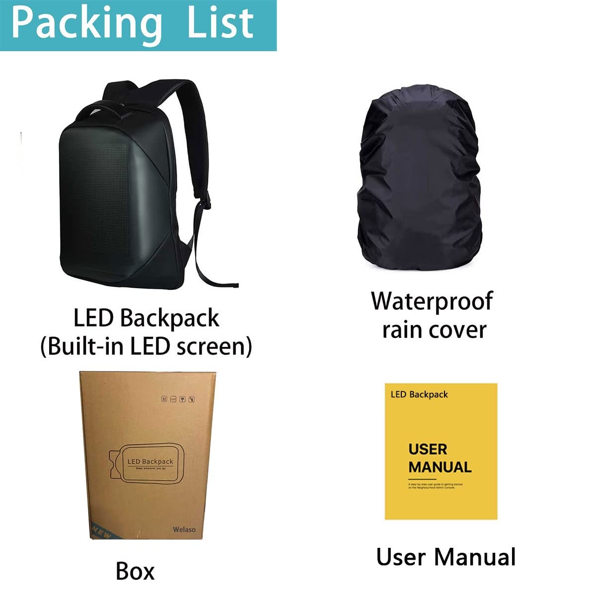 Smart Bluetooth LED Backpack with Colorful LED Sign Panel and Programmable, D…