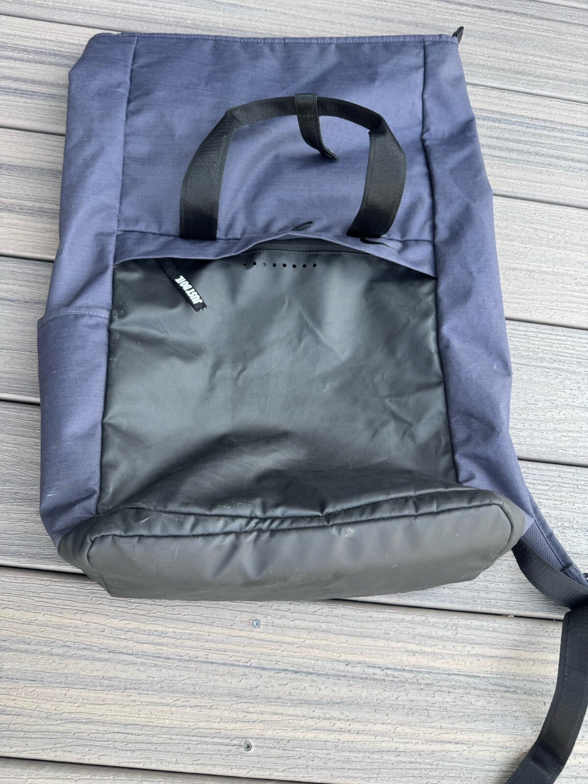 Nike Fold Over Top Zip Up Backpack Gym Bag Navy Blue Just Do It JDI