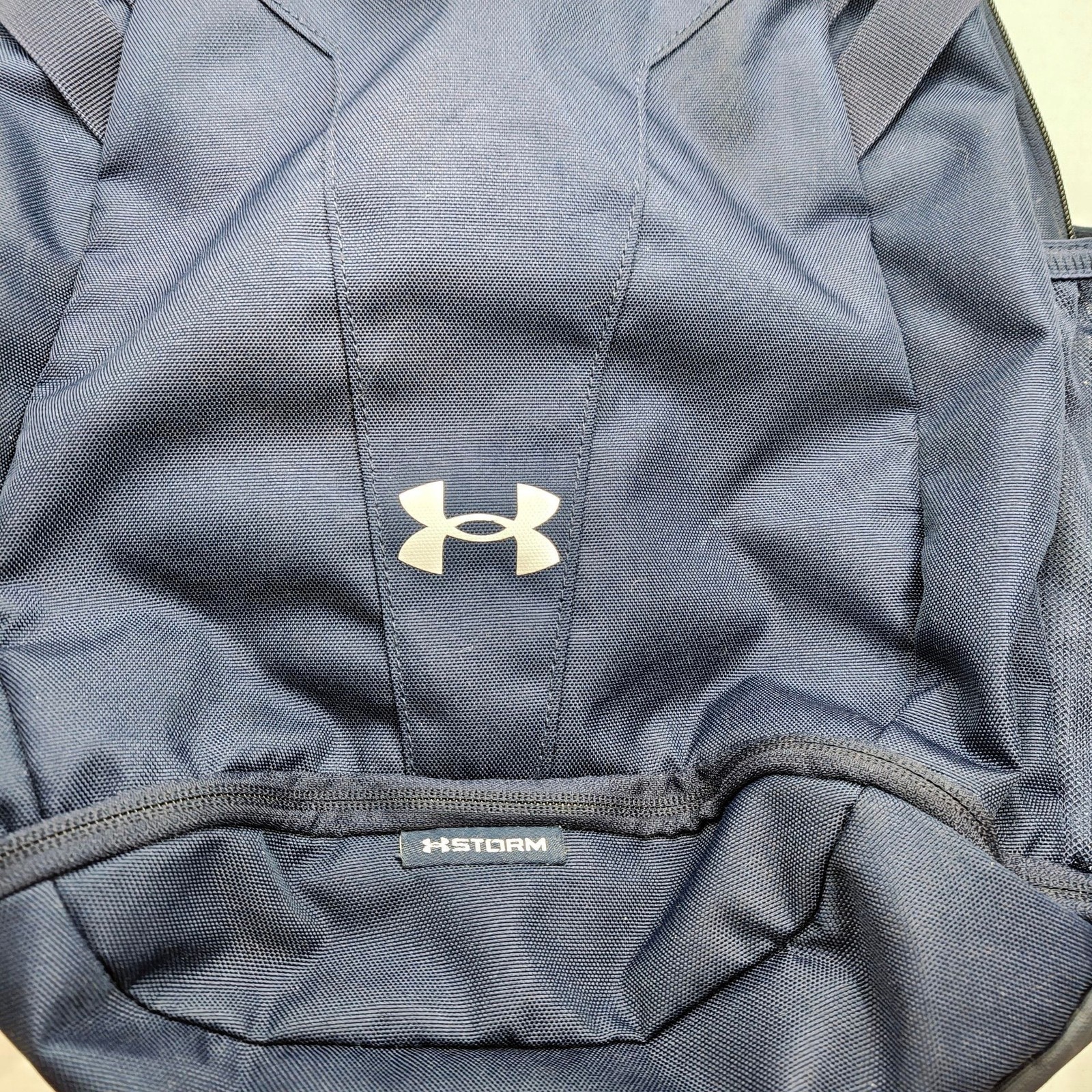 Under Armour Hustle 5.0 Team Backpack Navy Blue UA Storm Baseball Bag MGR Logo