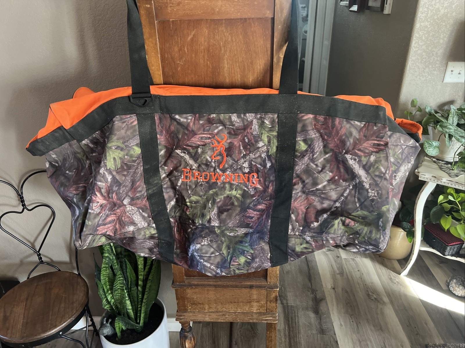 Huge Browning Camo Duffle Bag With Hunter Orange Trim 36”x 20”x20”