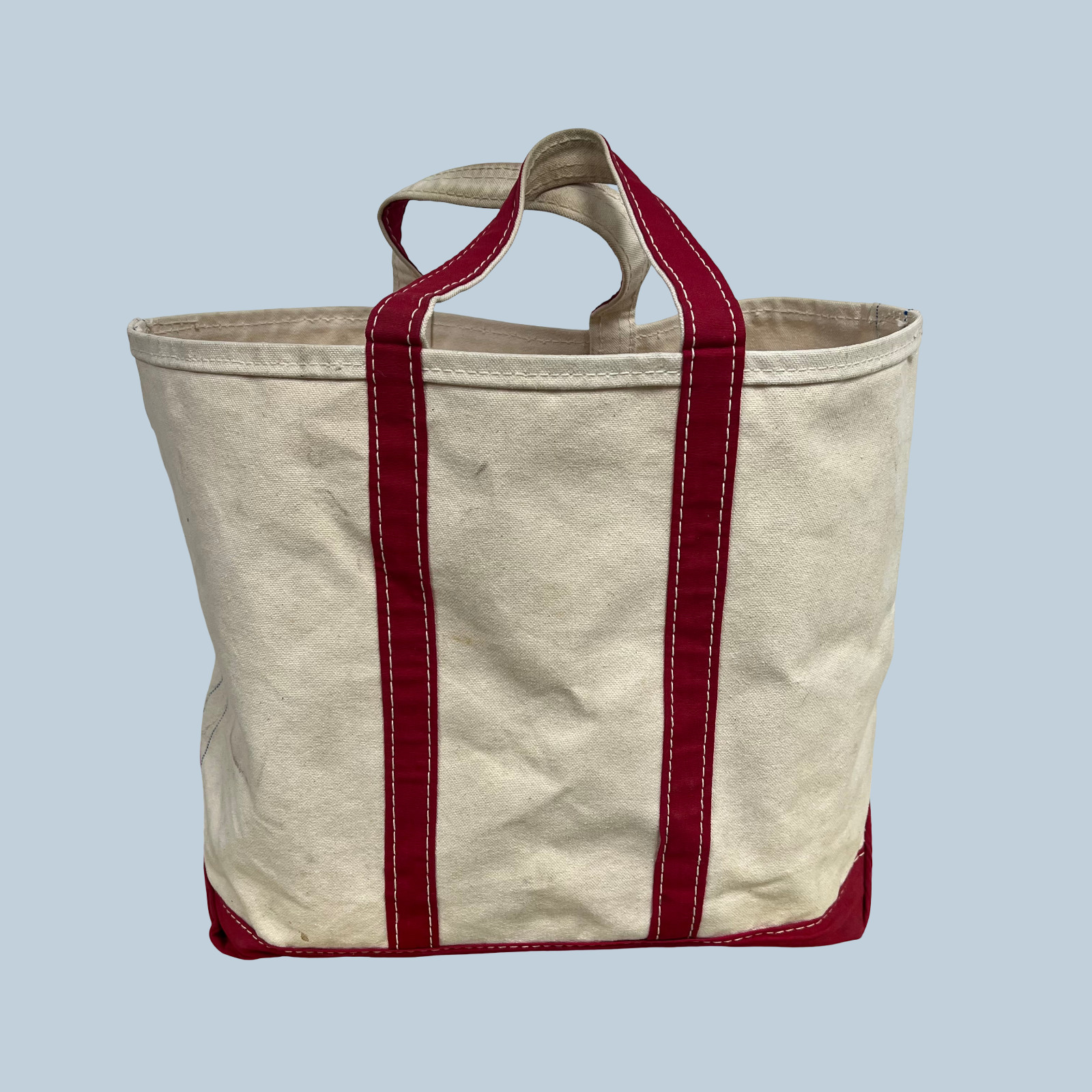 Vintage 70s Lands End Beige & Red Heavy Duty Canvas Tote Bag XL Made In USA