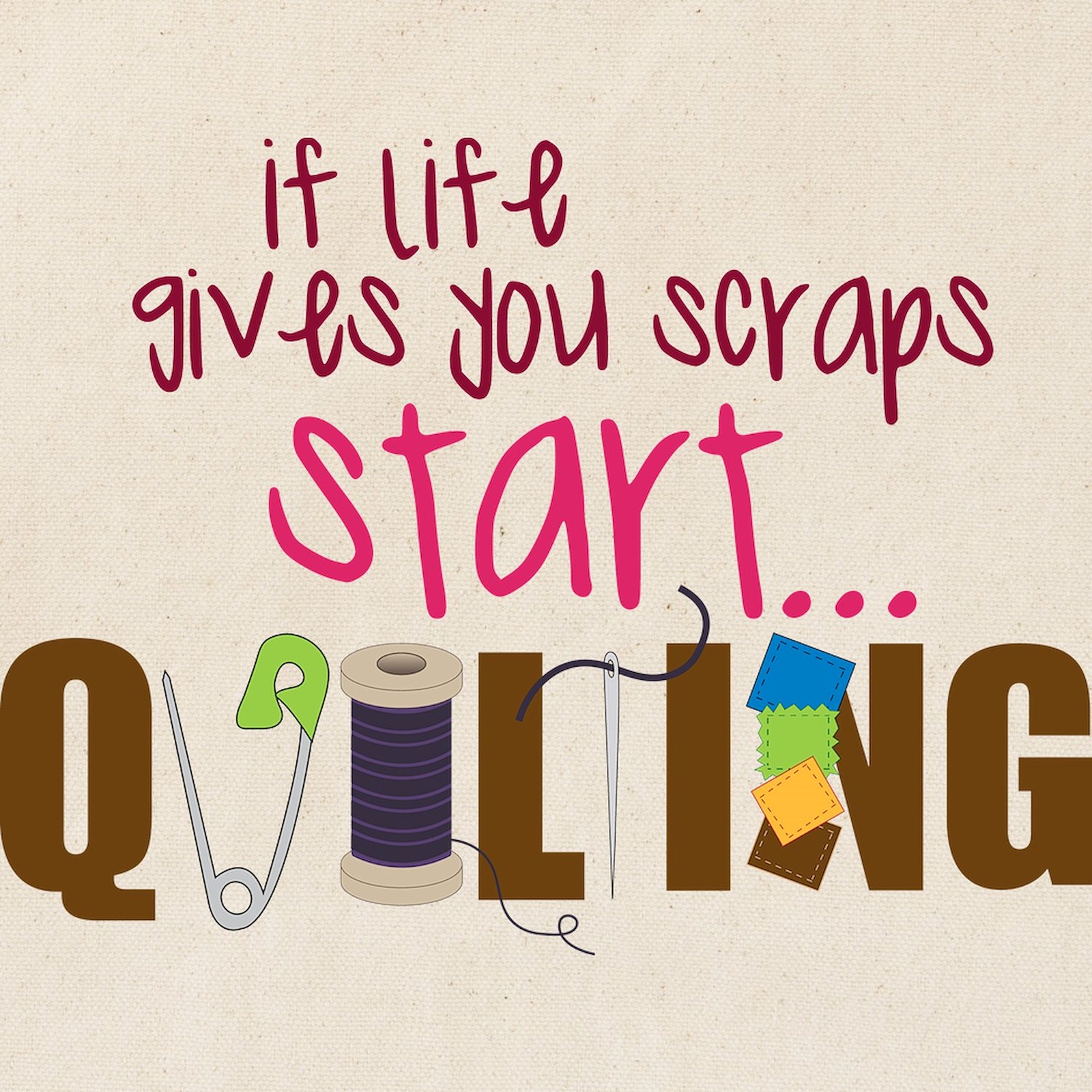 CafePress Start Quilting Natural Canvas Tote Bag, Cloth Shopping Bag (727139982)