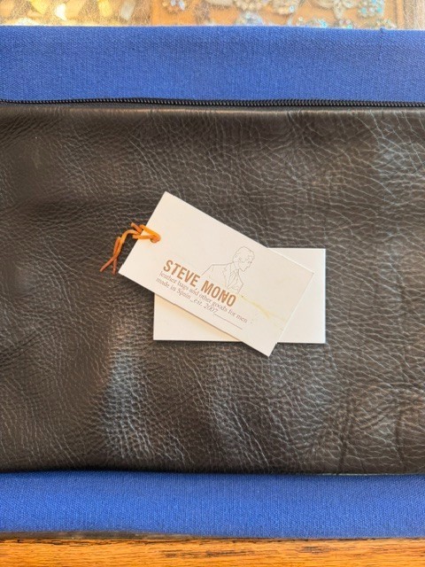Steve Mono Spain Black Leather & Cobalt Blue Canvas Double Envelope Bag Clutch