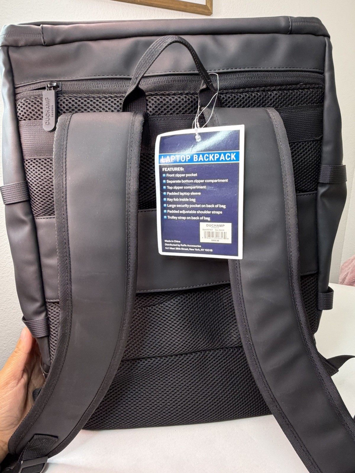 Duchamp London Black Laptop Backpack Rubberized Commuter Travel MSRP $205 NWT