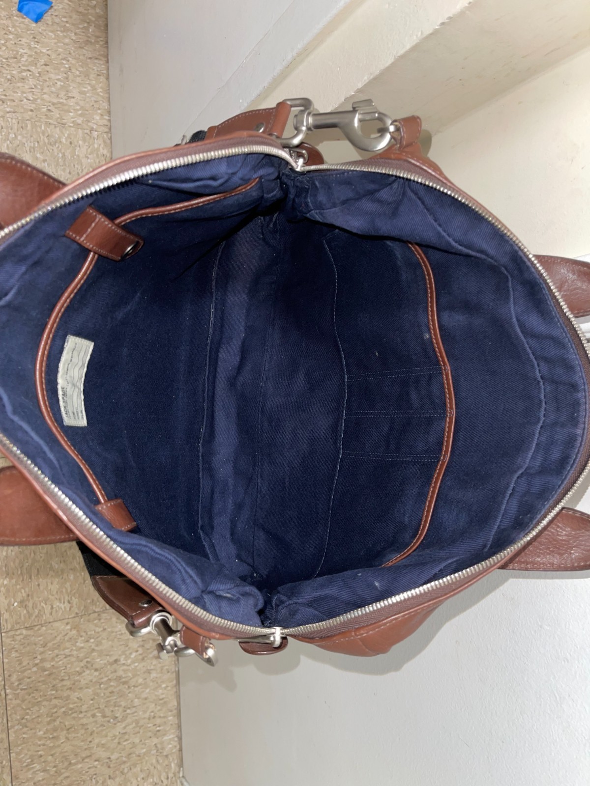 Jack Spade Mens Brown Leather Messenger Laptop Bag W Canvas Straps Career Work